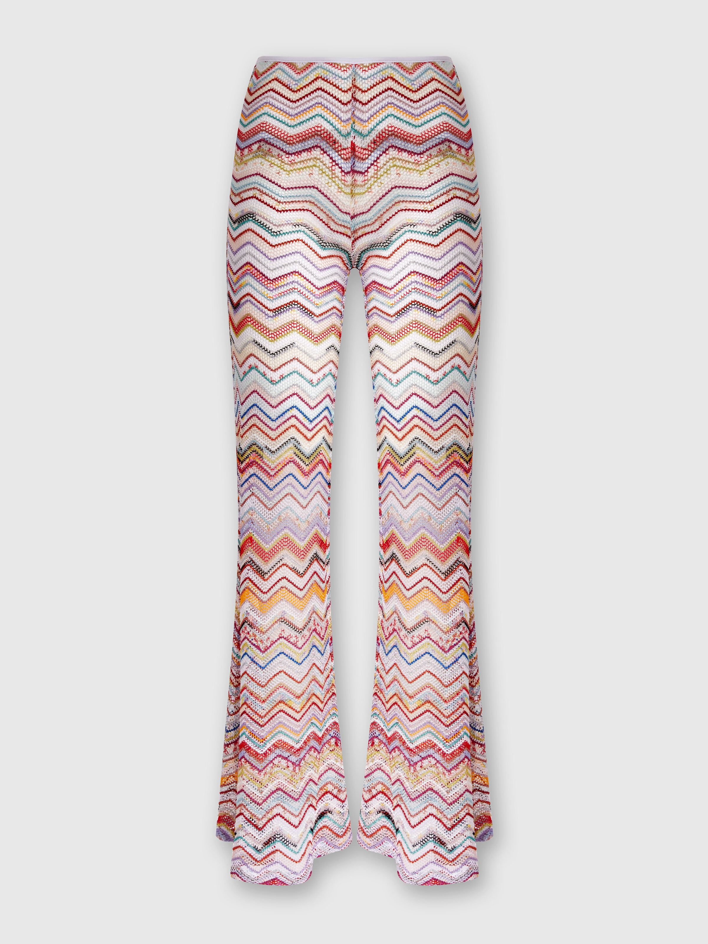 Flared trousers in zigzag crochet with lurex, Multicoloured  - 0