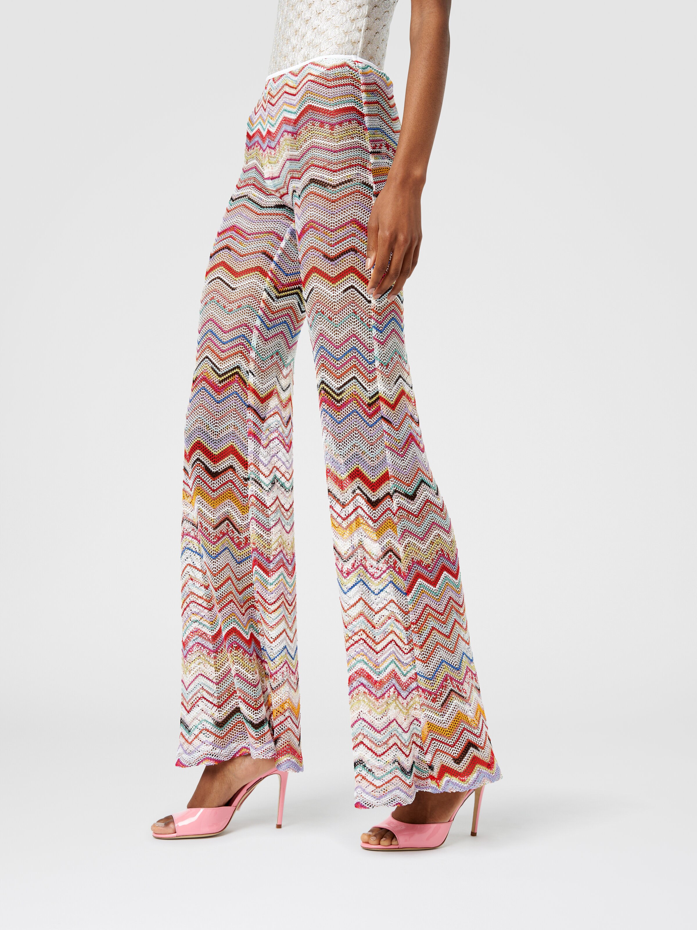 Pantaloni svasati in crochet zig zag con lurex, Multicolore  - 3