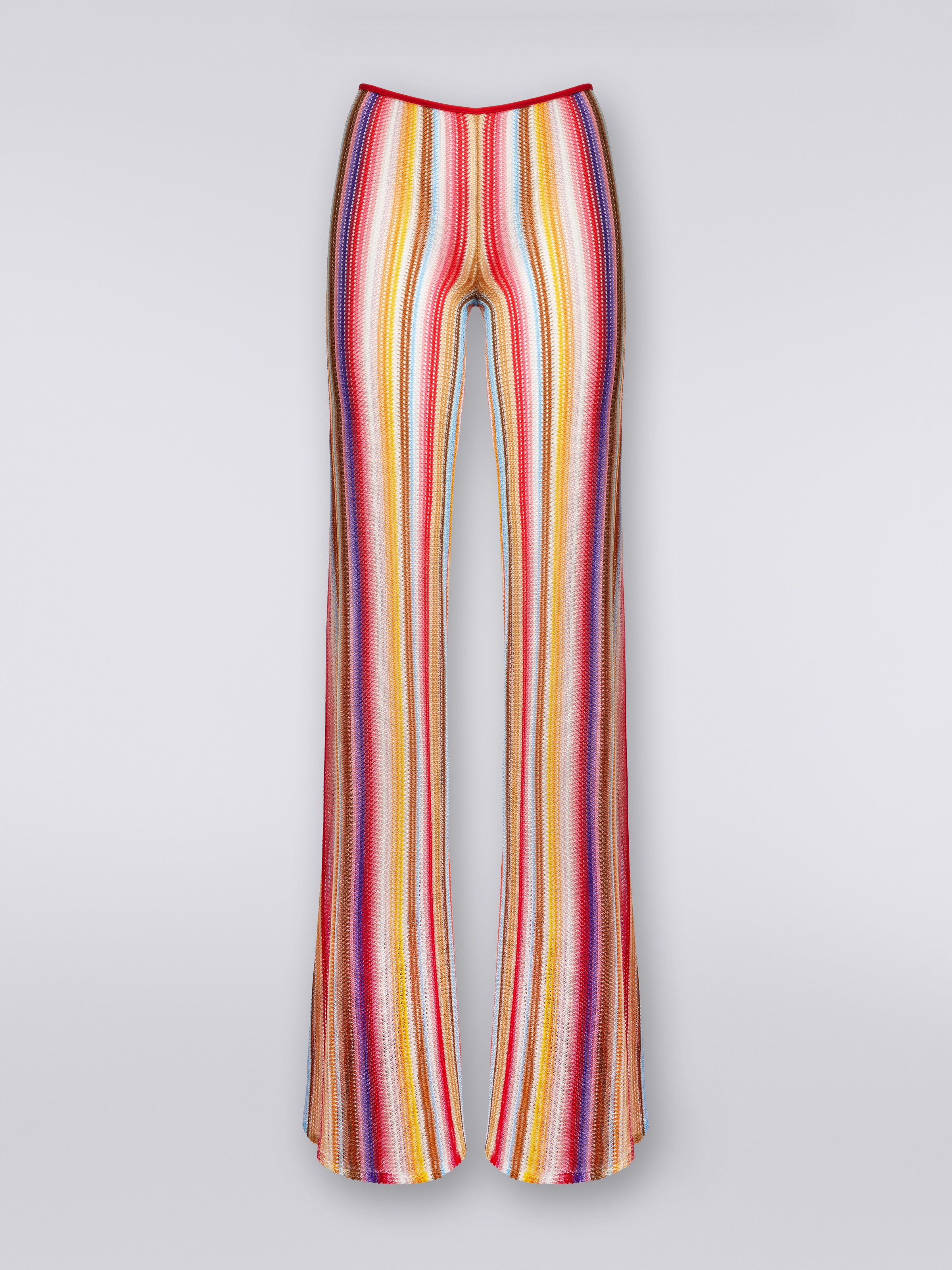 Flared trousers in striped crochet, Multicoloured  - 0
