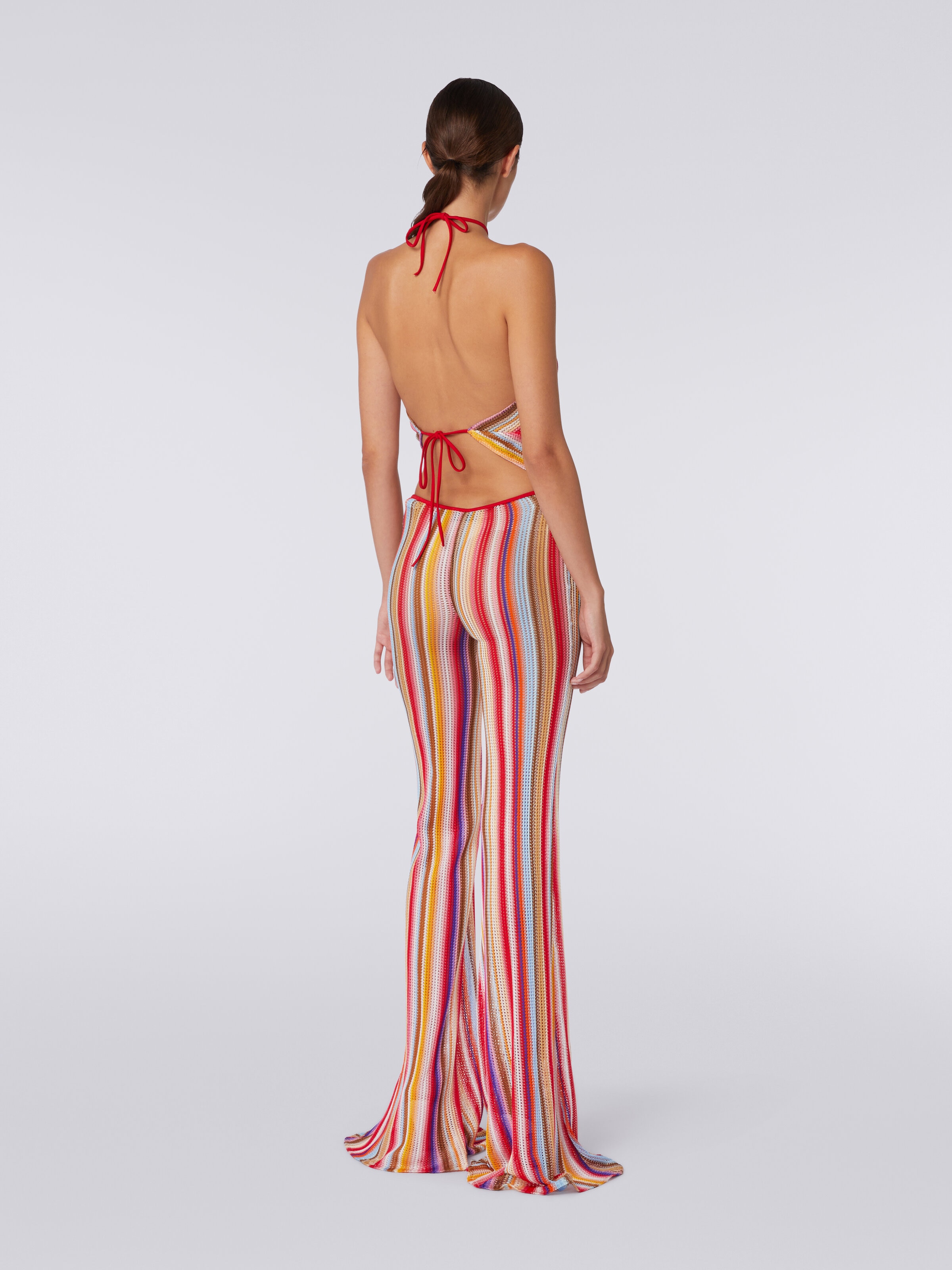 Flared trousers in striped crochet, Multicoloured  - 3