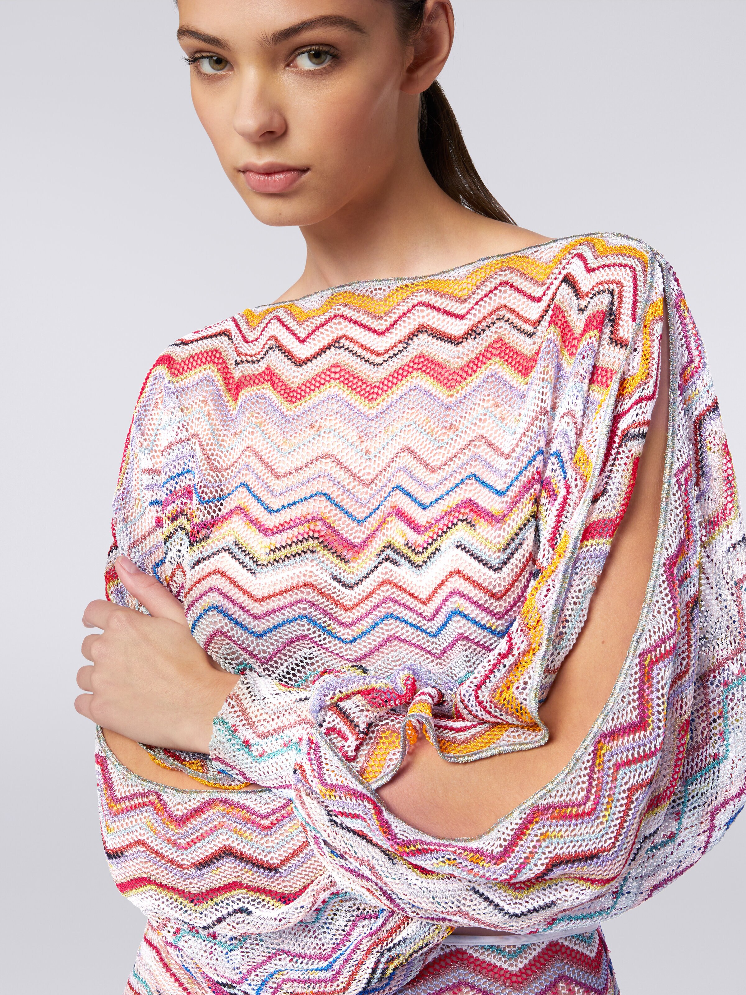 Crochet long-sleeved top with lurex, Multicoloured  - 4