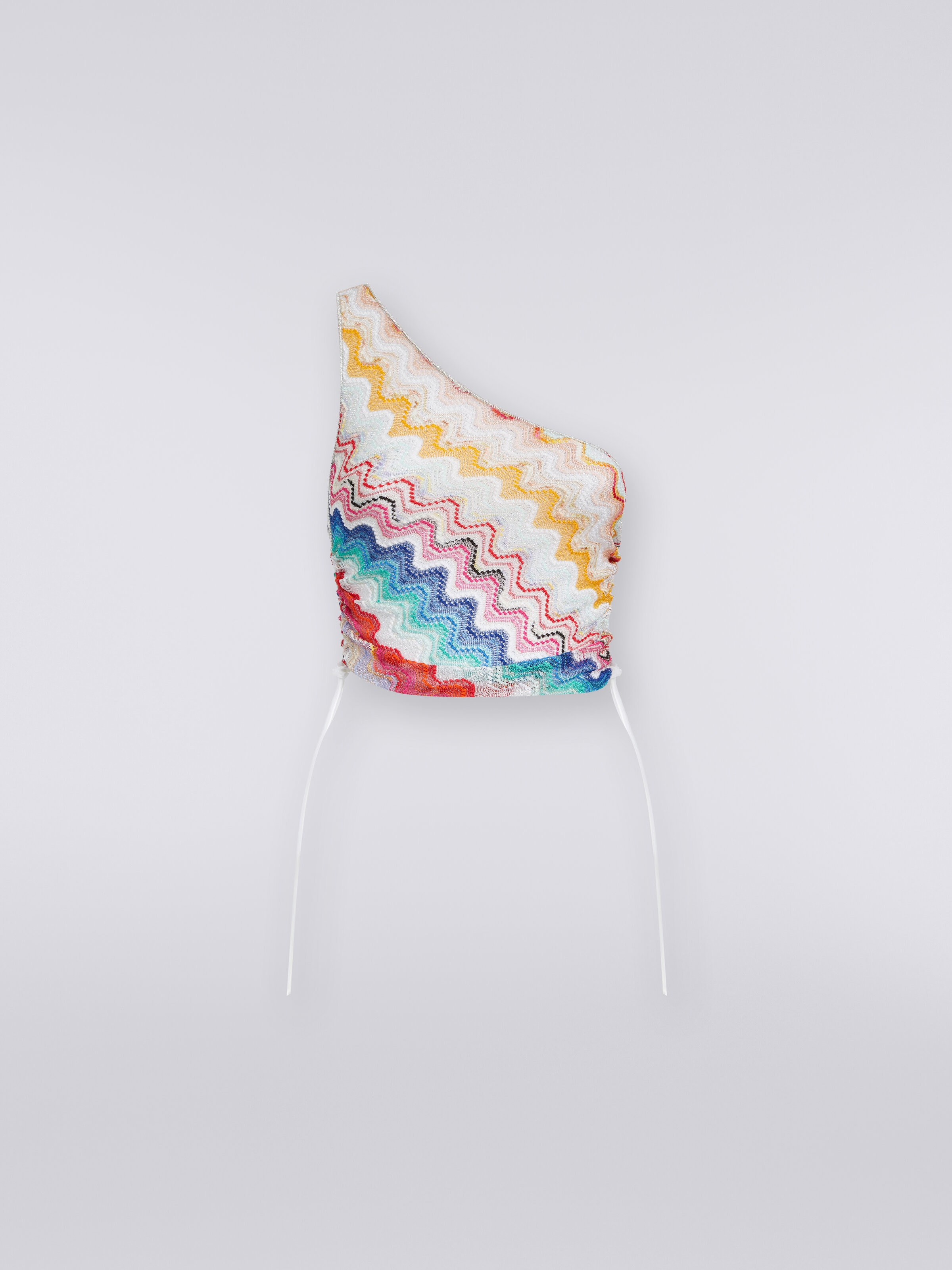 Wave motif one-shoulder top with lurex, Multicoloured  - 0