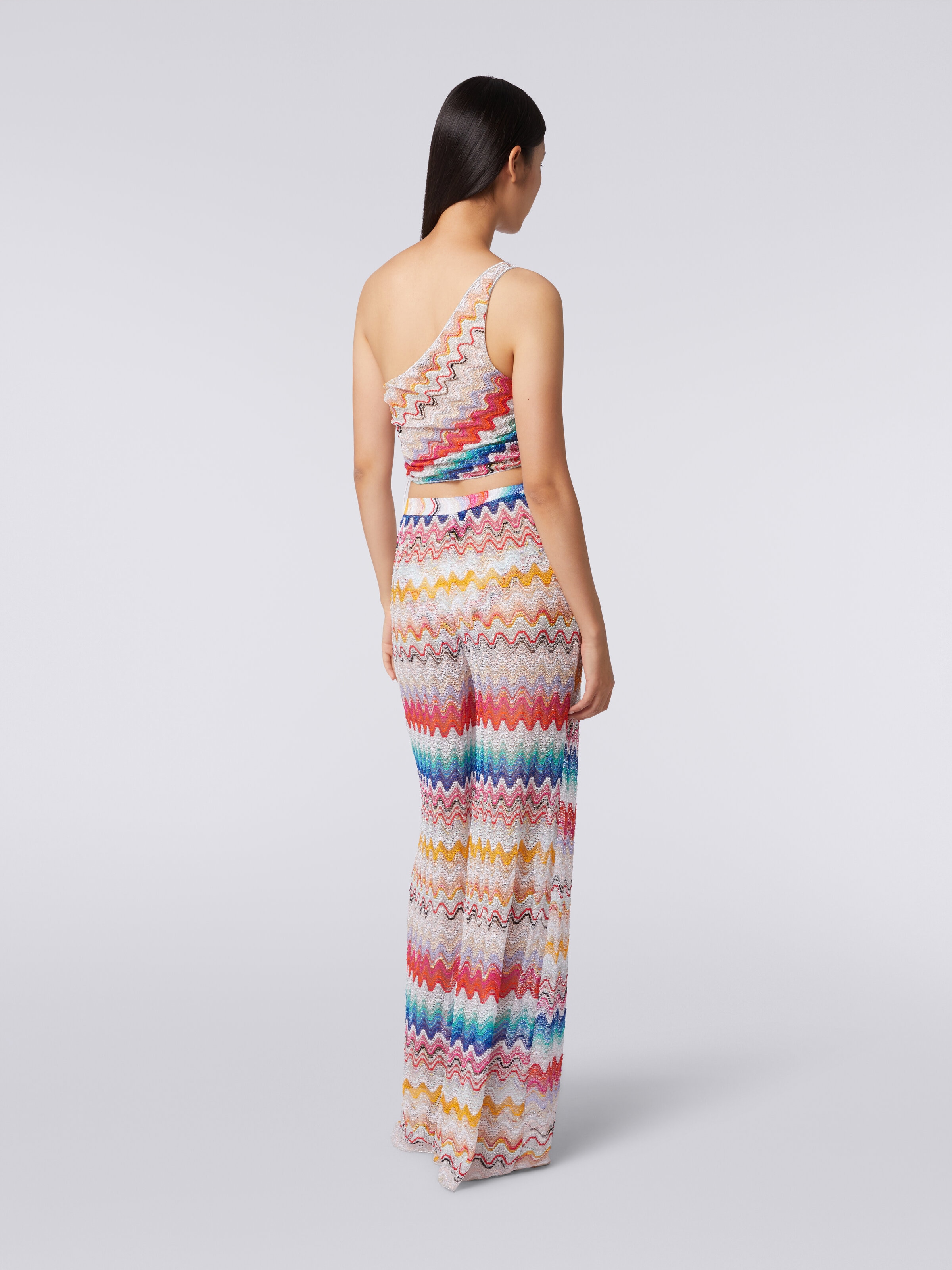 Wave motif one-shoulder top with lurex, Multicoloured  - 3