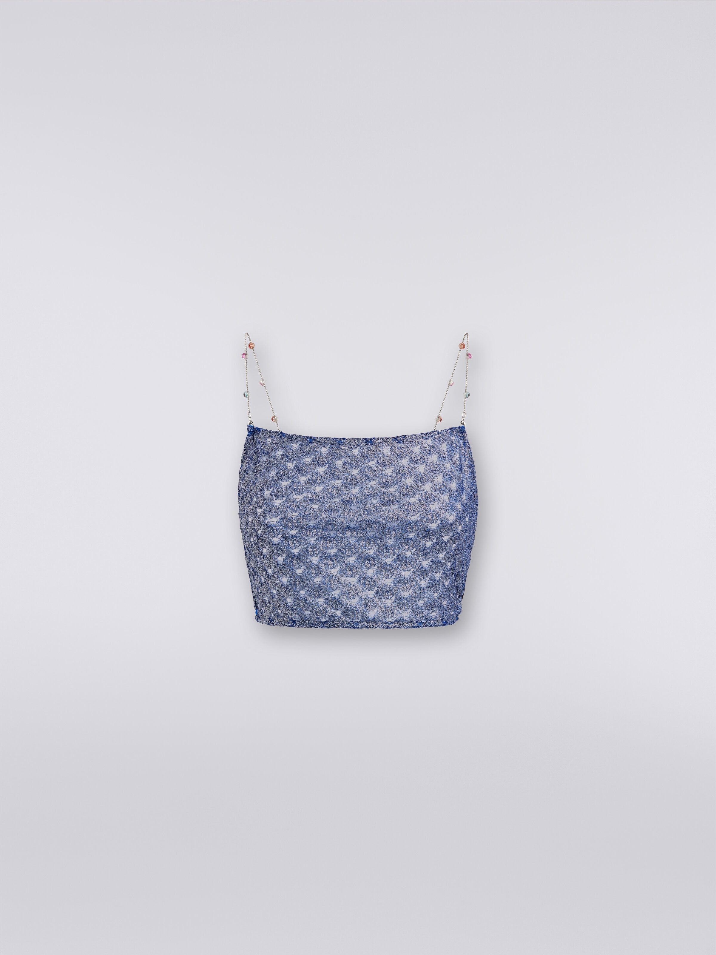Lace-effect crop top with chain and gem straps, Blue - 0