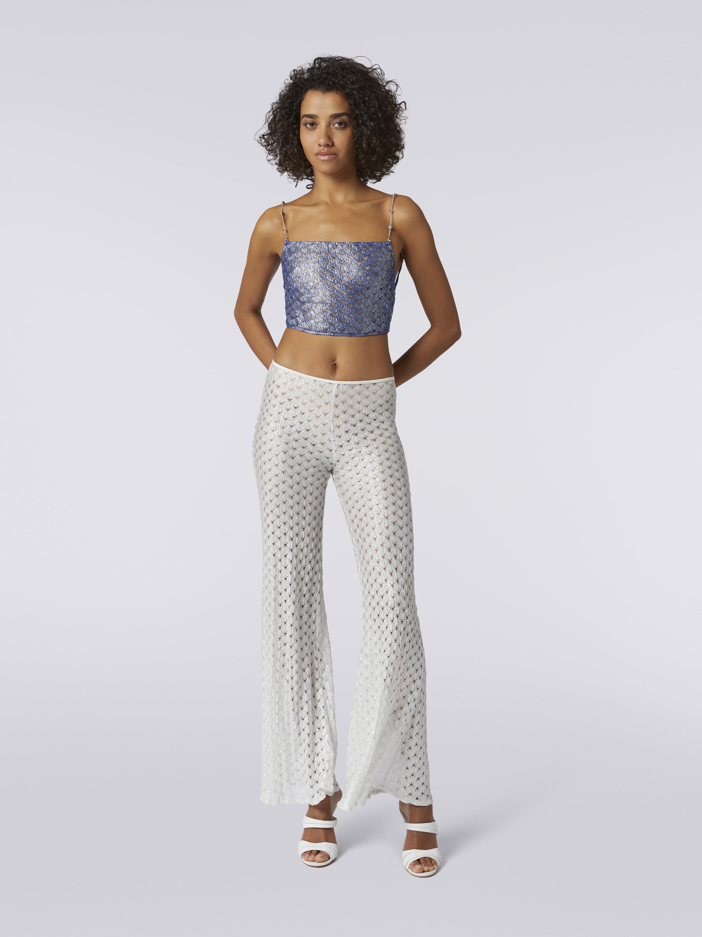Lace-effect crop top with chain and gem straps, Blue - 1