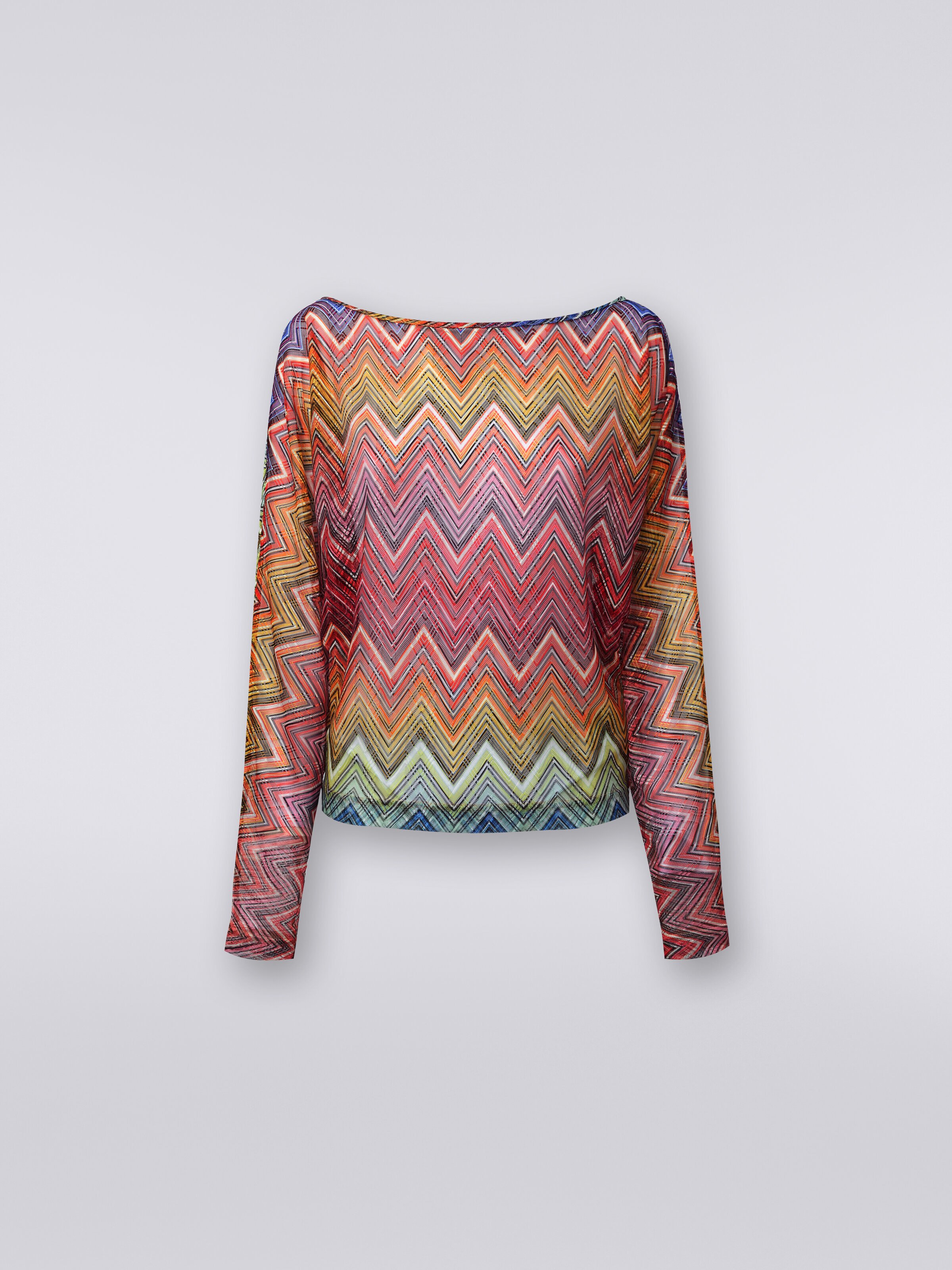Langärmelige Stoffbluse mit Zickzack-Print, Mehrfarbig  - 0