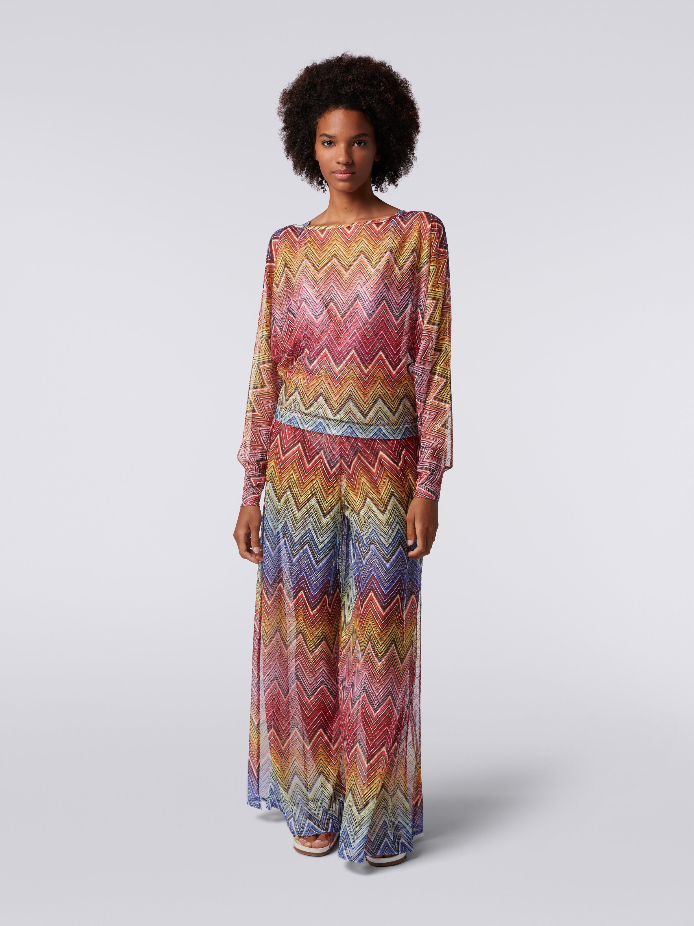 Blouse à manches longues en tissu à imprimé zig zag, Multicolore  - 1