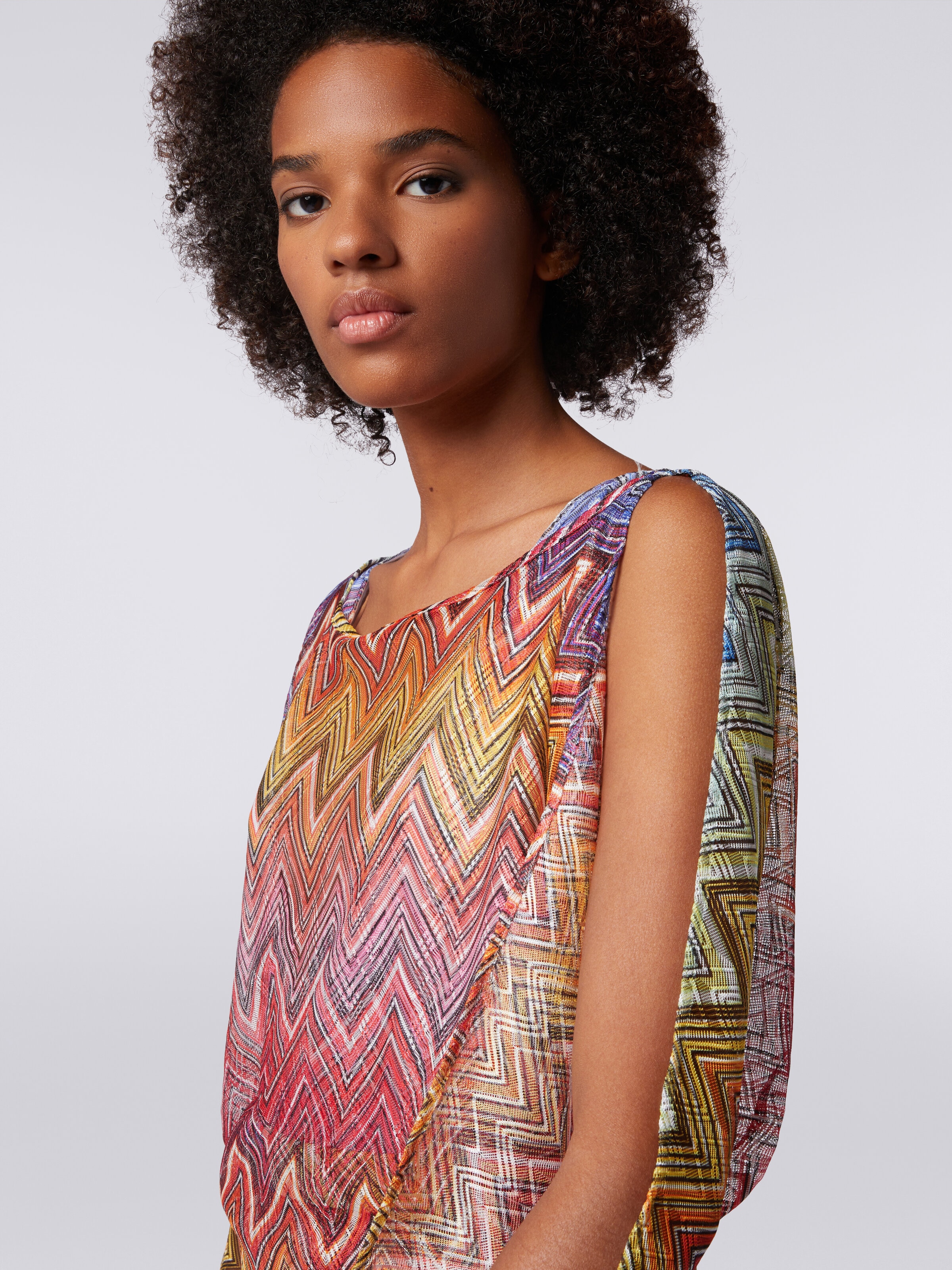 Blouse à manches longues en tissu à imprimé zig zag, Multicolore  - 4
