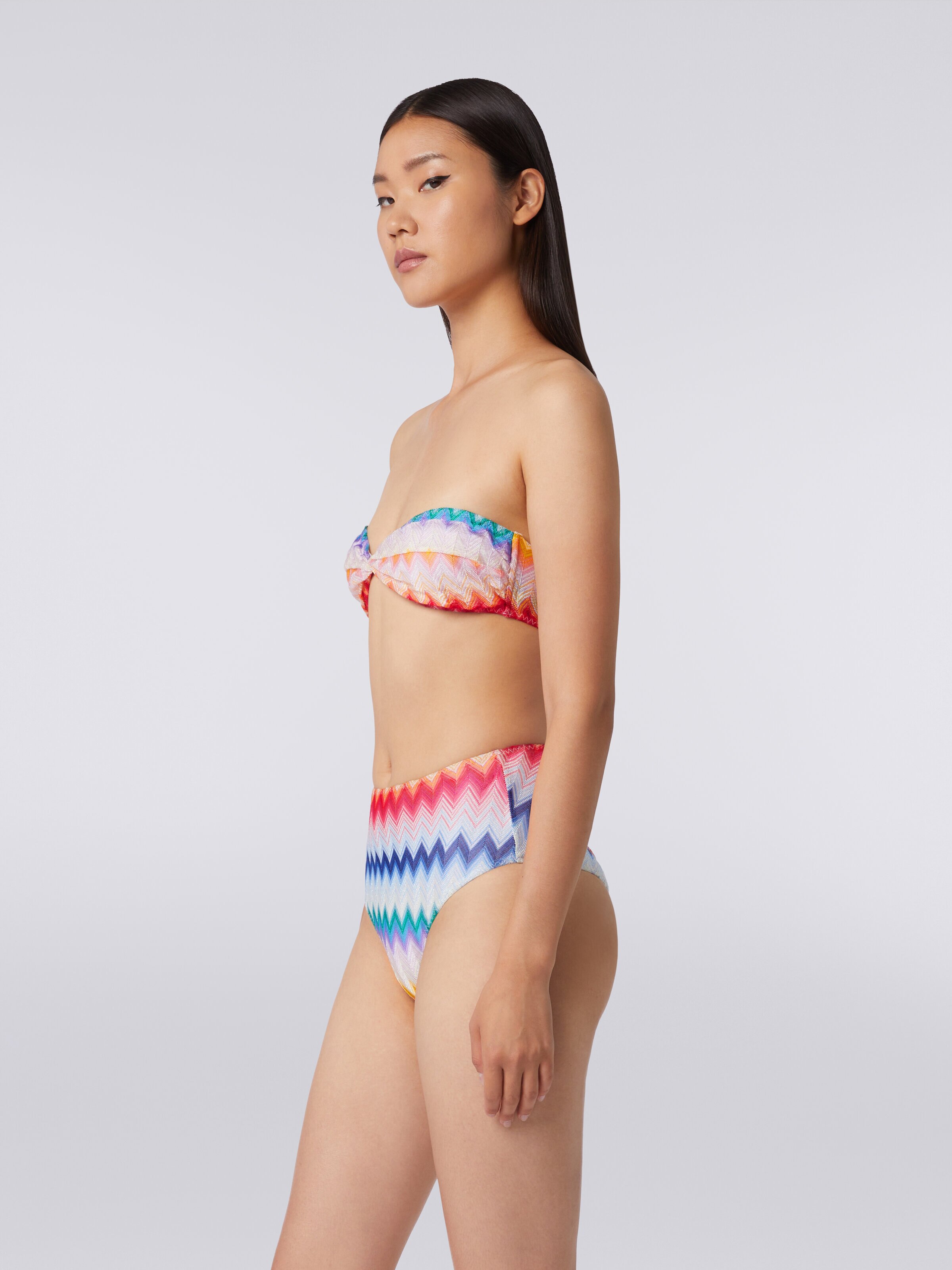 High-waisted bikini bottom in zigzag print fabric, Multicoloured  - 2