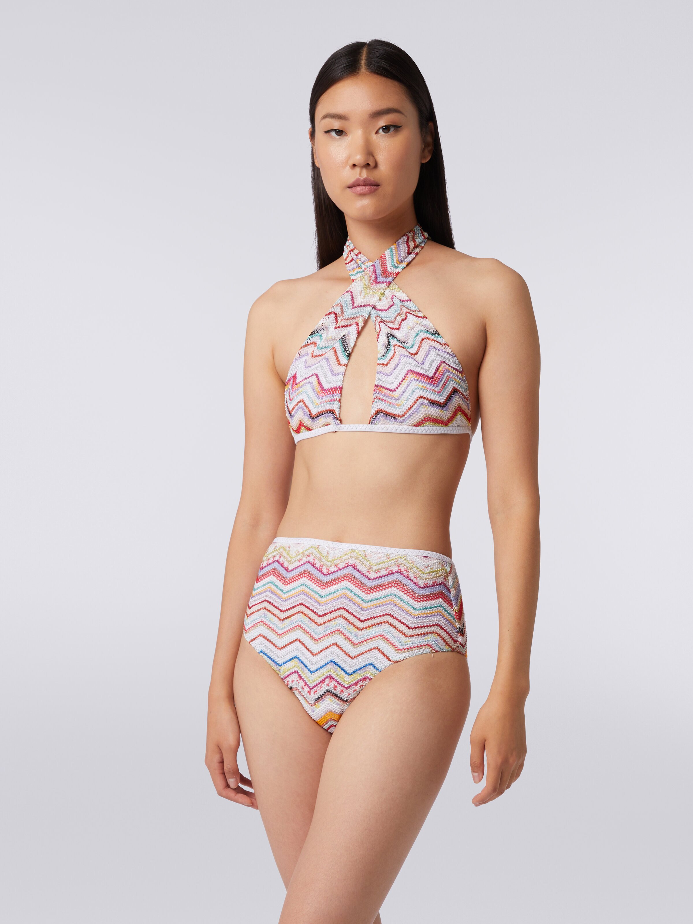 Bikini de ganchillo con lúrex y braguita de cintura alta, Multicolor  - 1