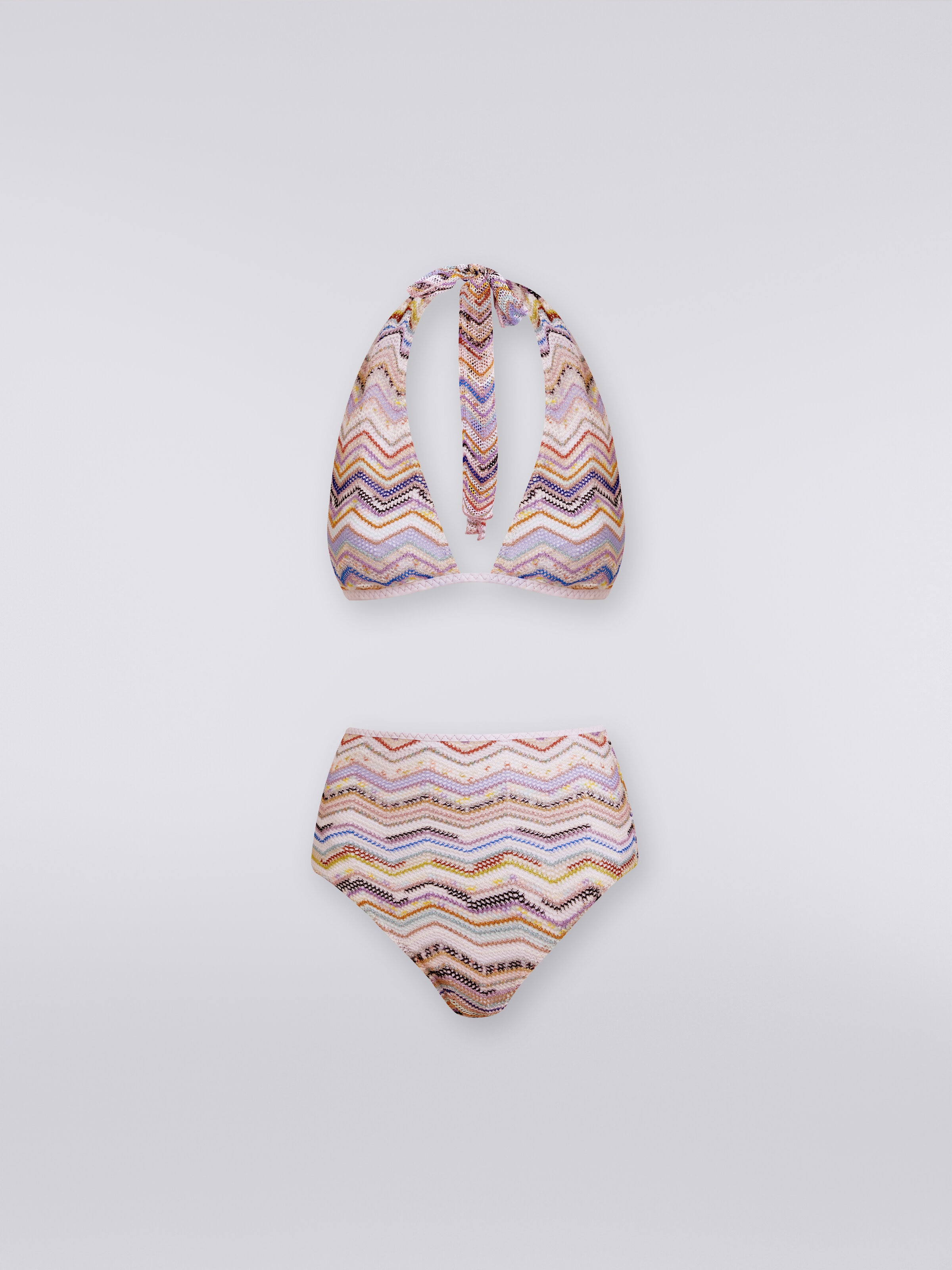 Bikini in crochet with lurex and high-waisted briefs, Multicoloured  - 0