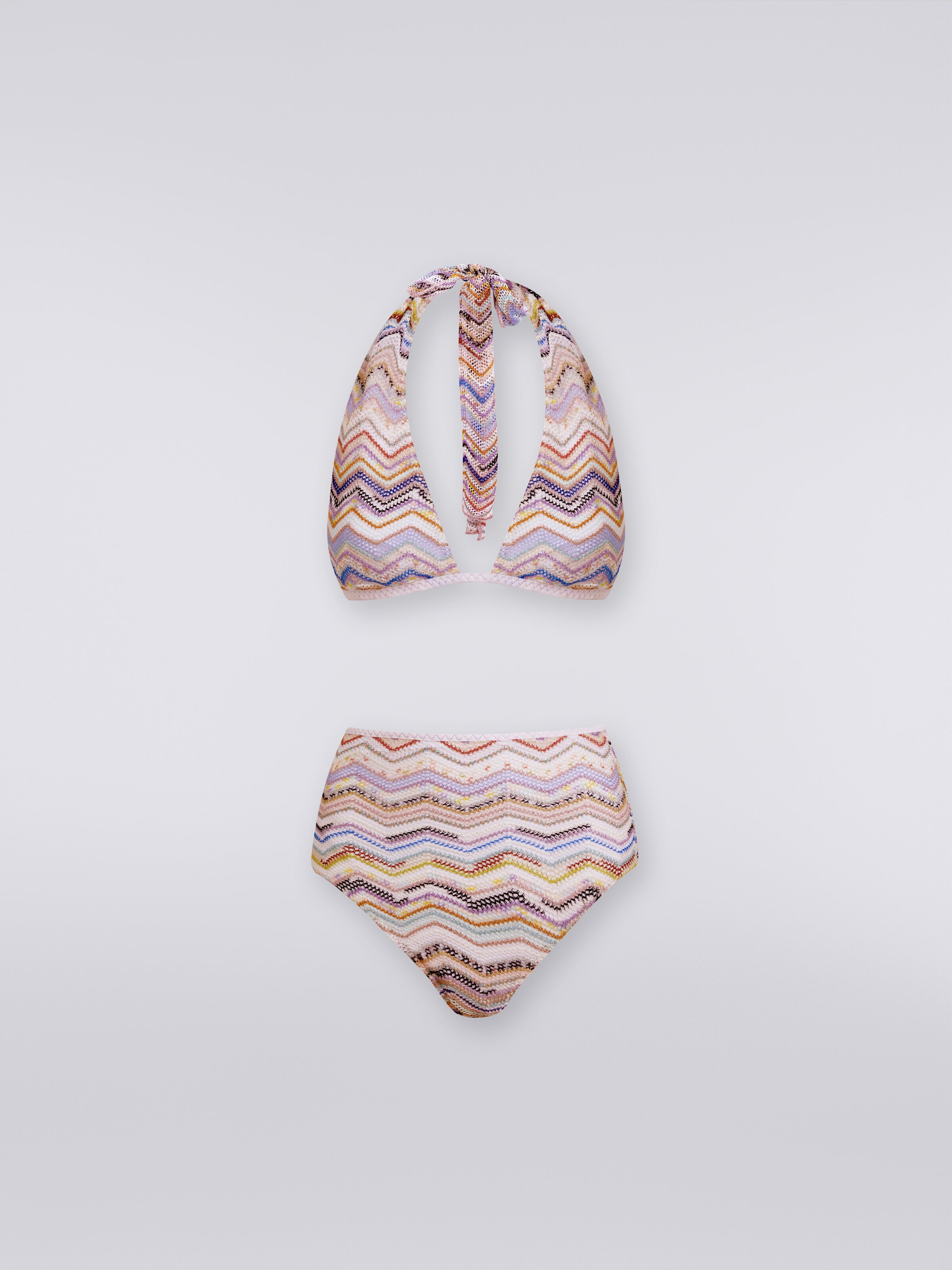 Bikini in crochet with lurex and high-waisted briefs, Multicoloured  - 0