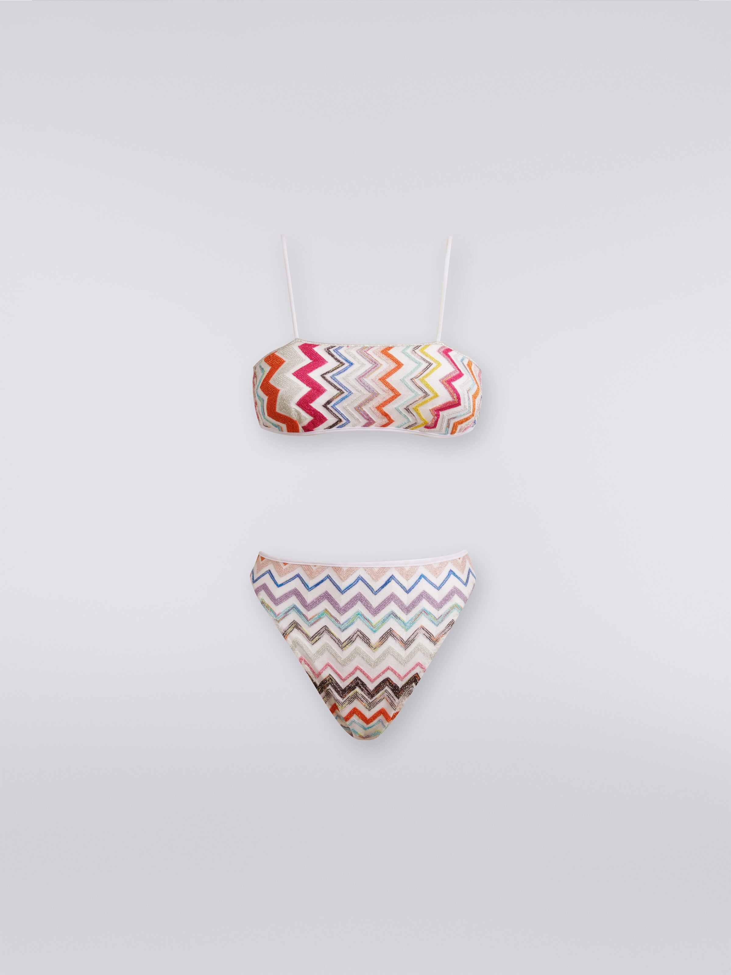 Viscose zigzag bikini with lurex and high-waisted briefs, Multicoloured  - 0