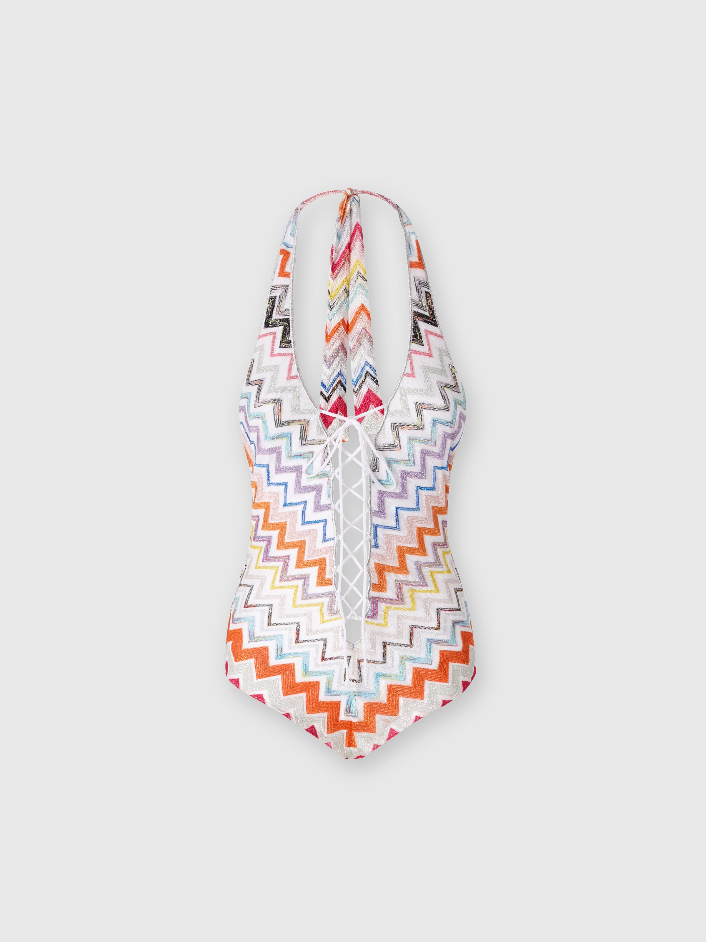 Viscose zigzag one-piece swimming costume with lurex, Multicoloured  - 0