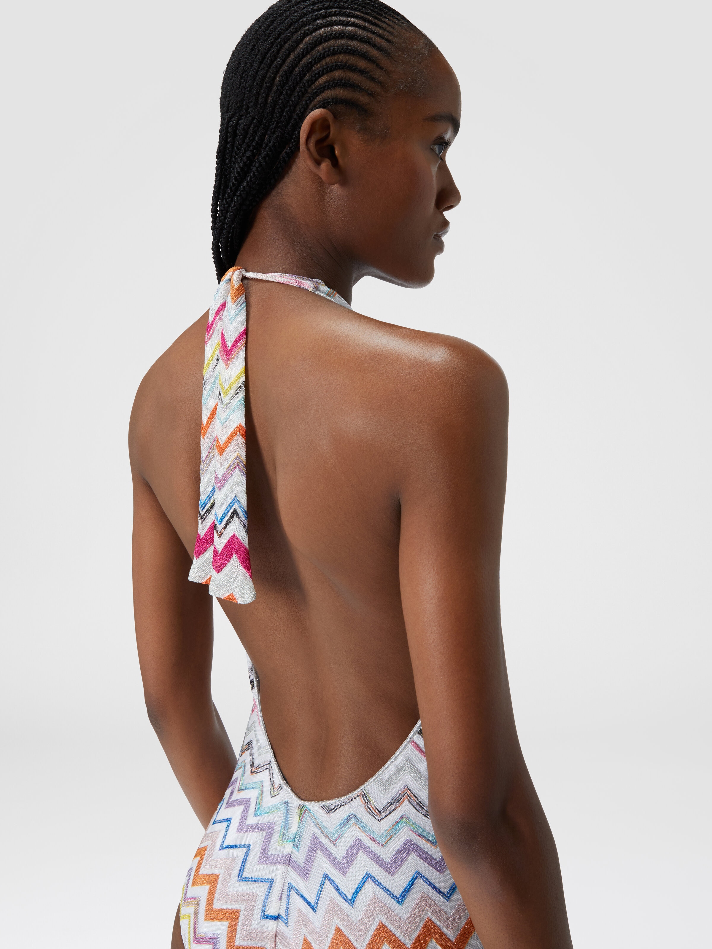 Viscose zigzag one-piece swimming costume with lurex, Multicoloured  - 4