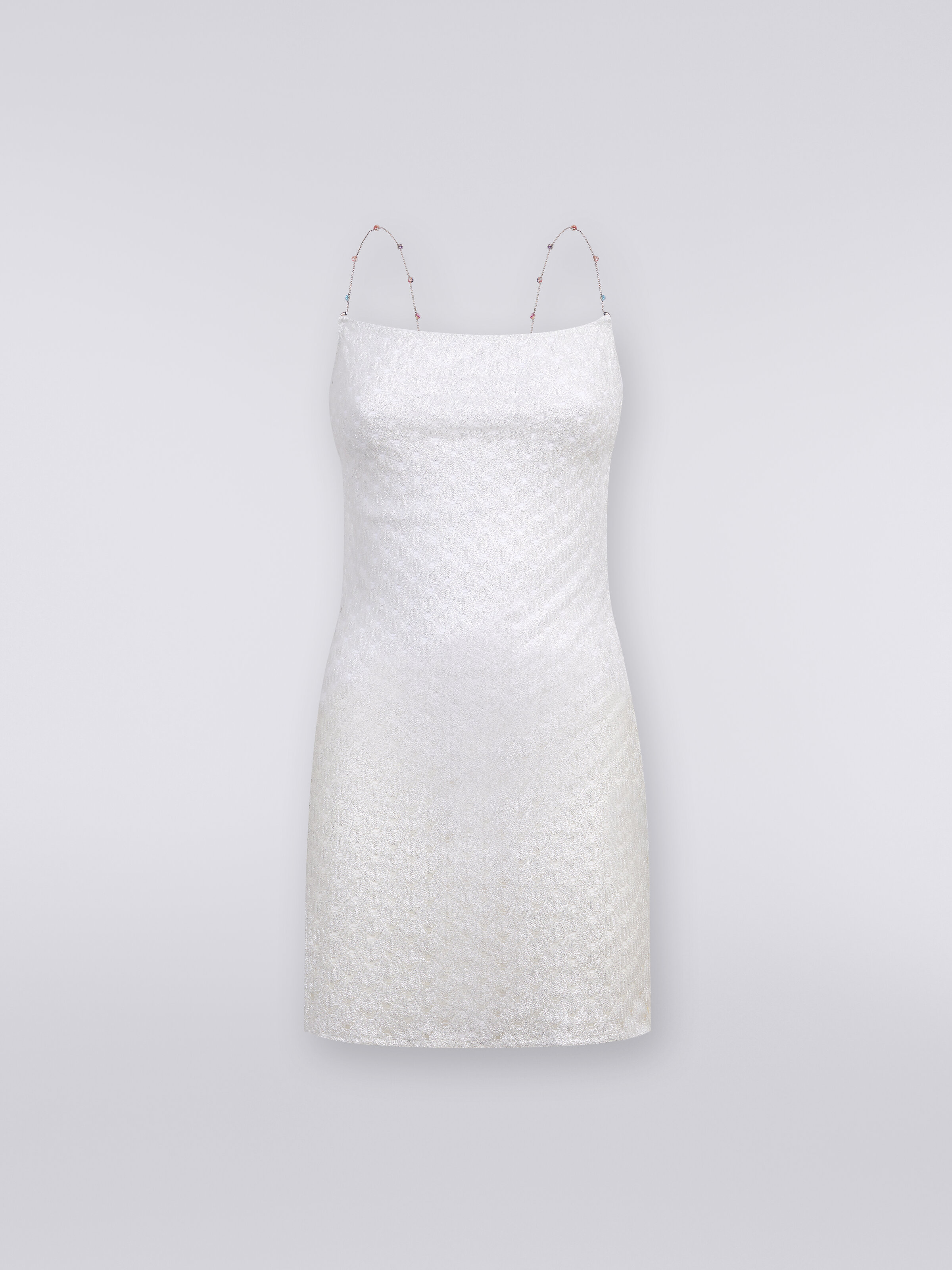 Lace-effect cover up dress with chain and gem straps, White  - 0