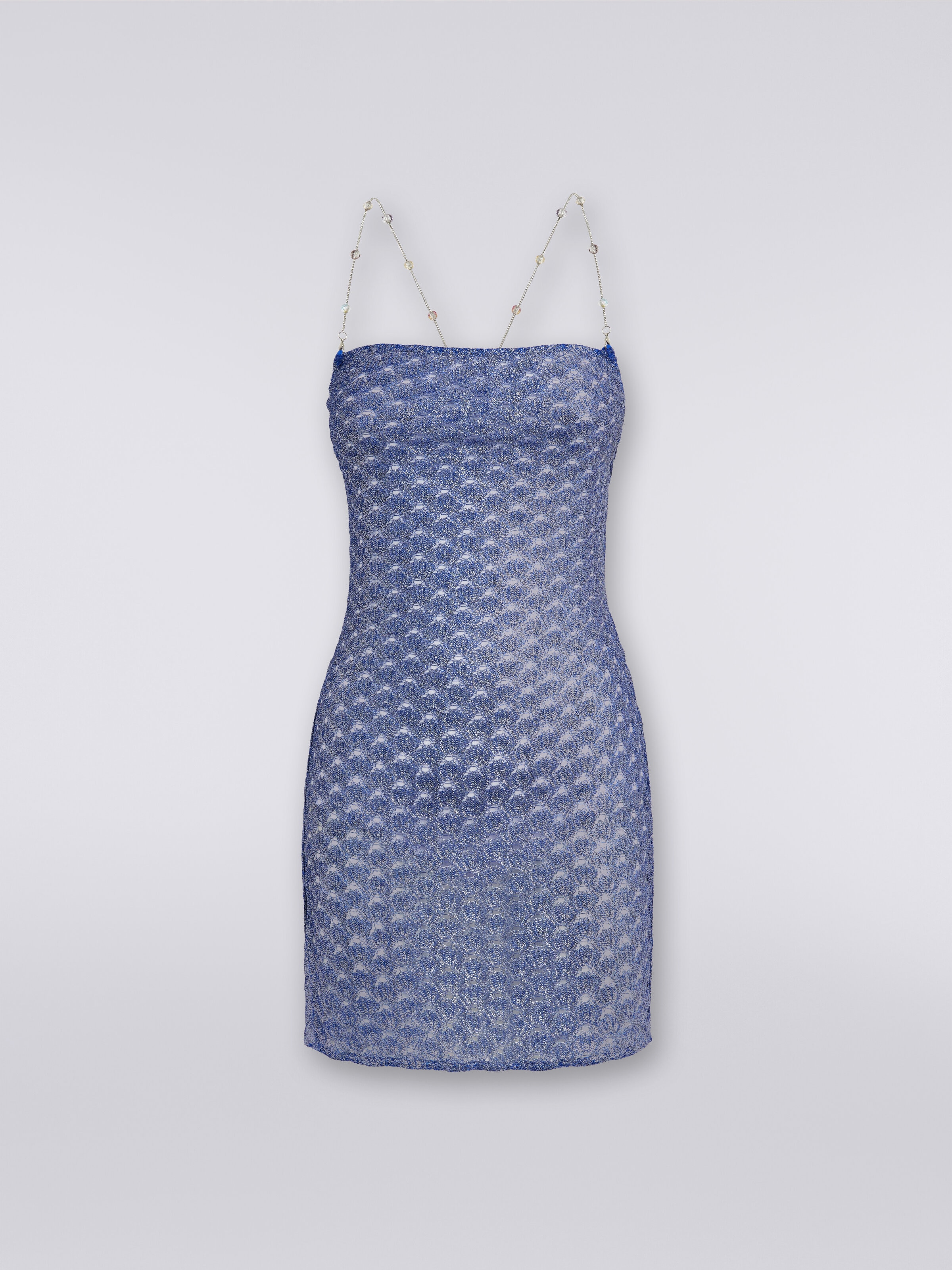 Lace-effect cover up dress with chain and gem straps, Blue - 0