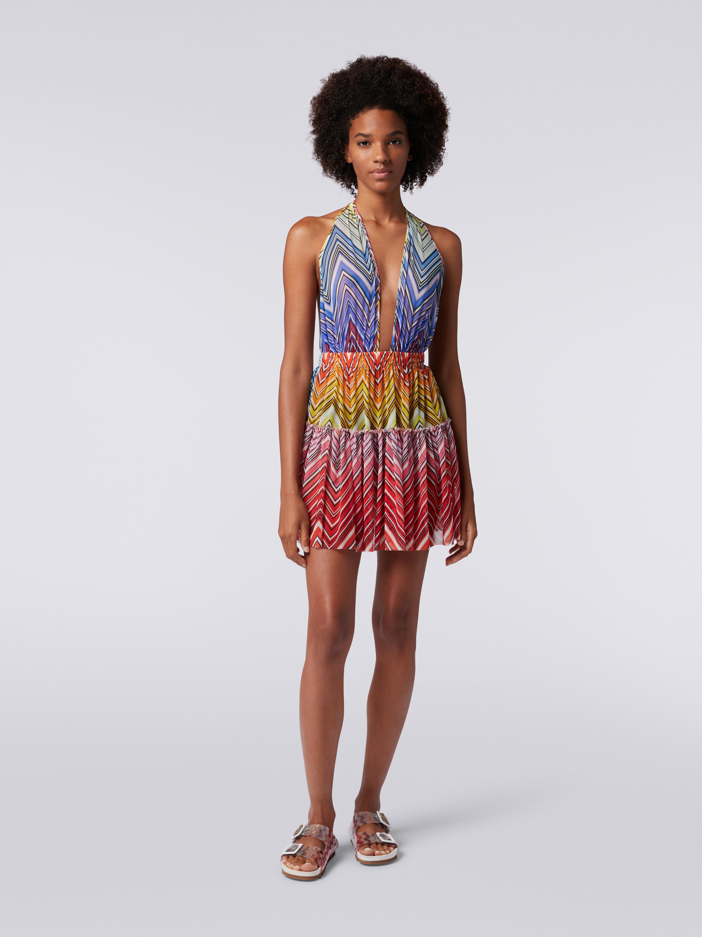 Short cover up in zigzag print tulle, Multicoloured  - 1