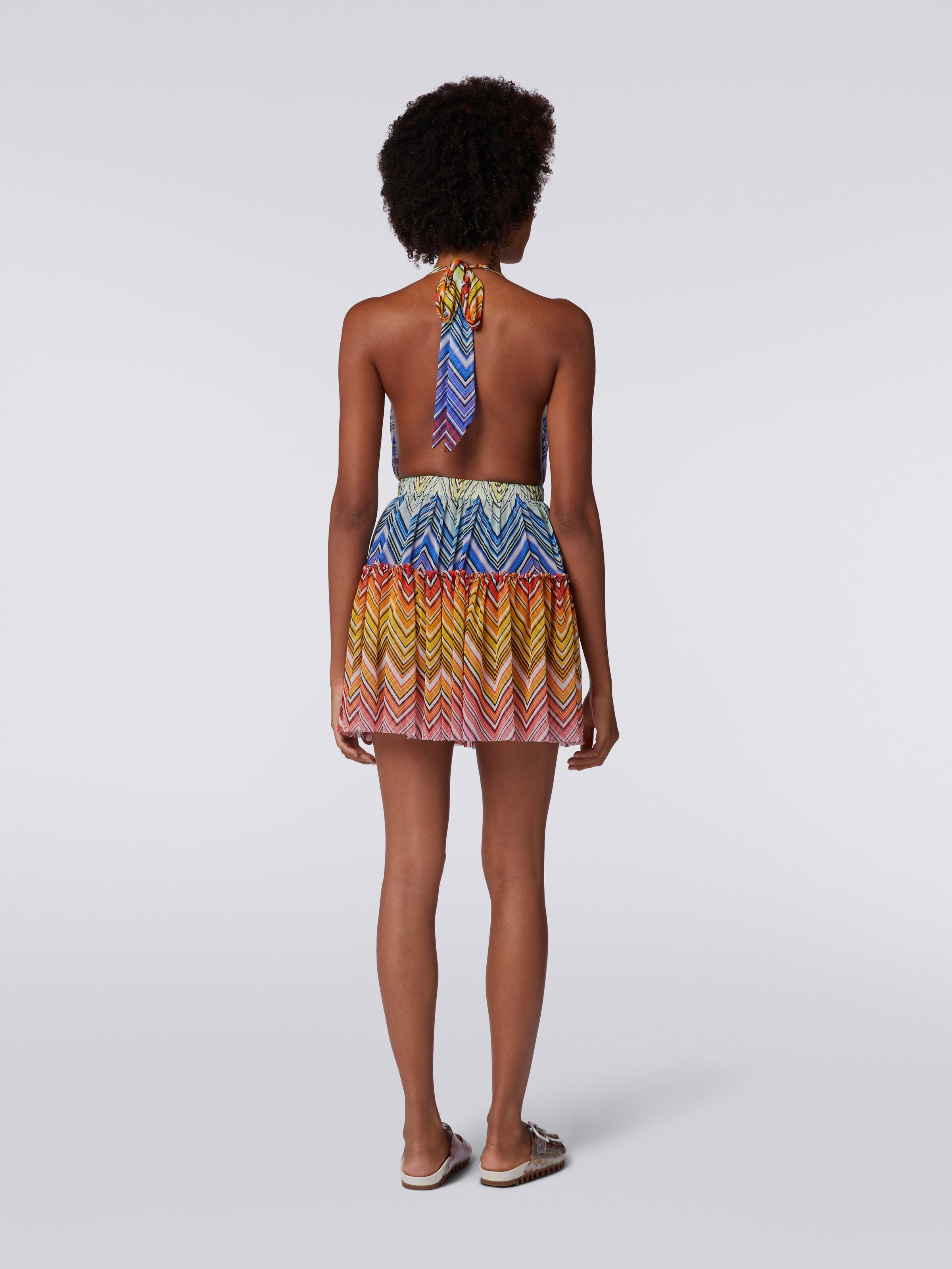 Kurzes Strandkleid aus Tüll mit Zickzack-Print, Mehrfarbig  - 3