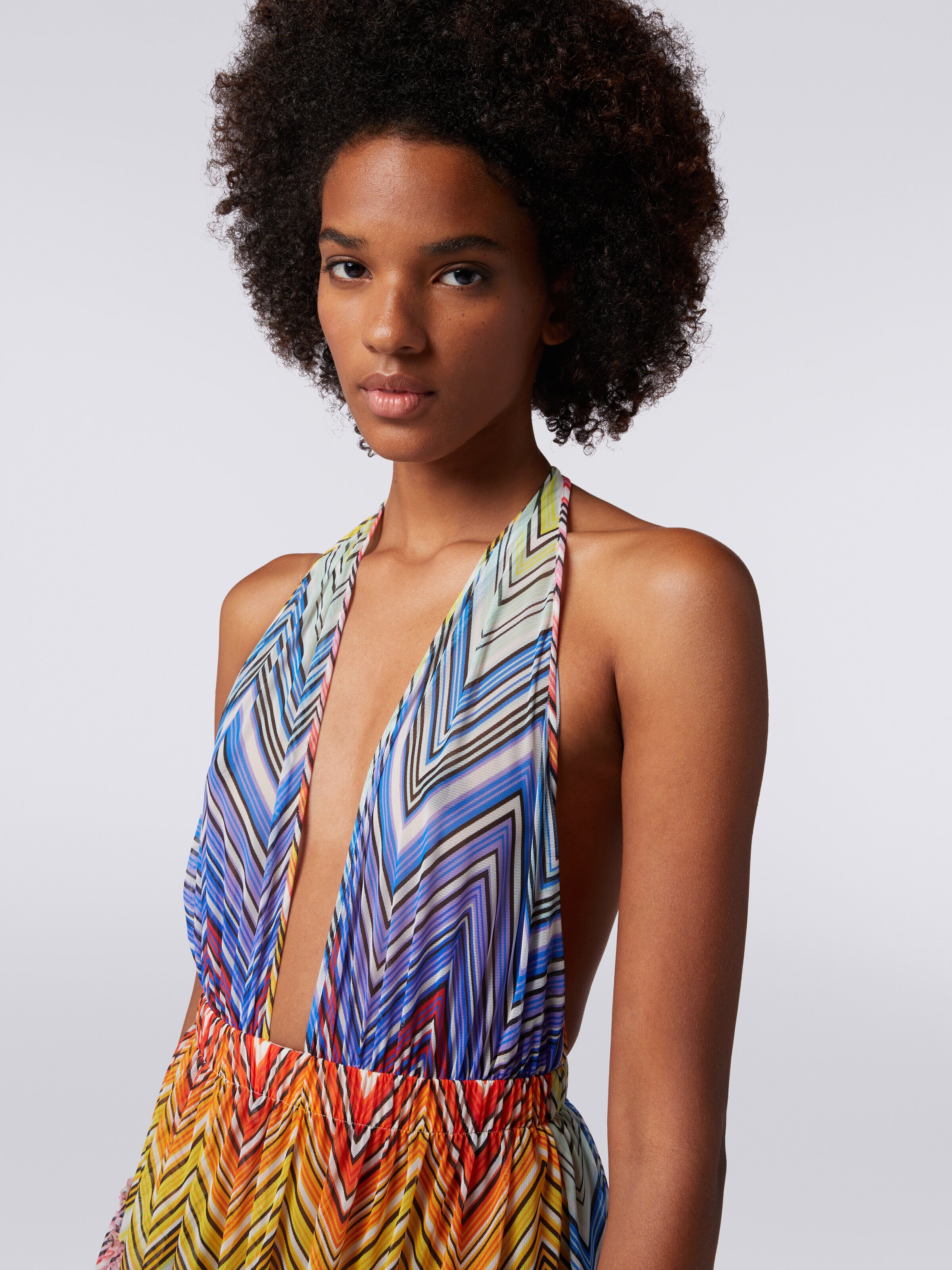 Caftan court en tulle imprimé zigzag, Multicolore  - 4