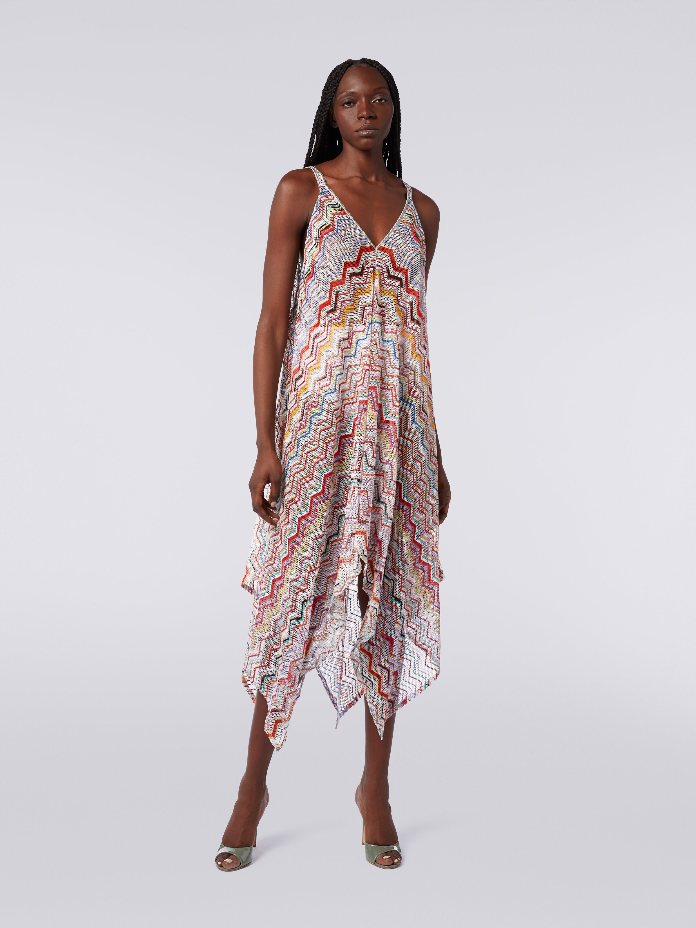 Long cover up in zigzag crochet with lurex, Multicoloured  - 1