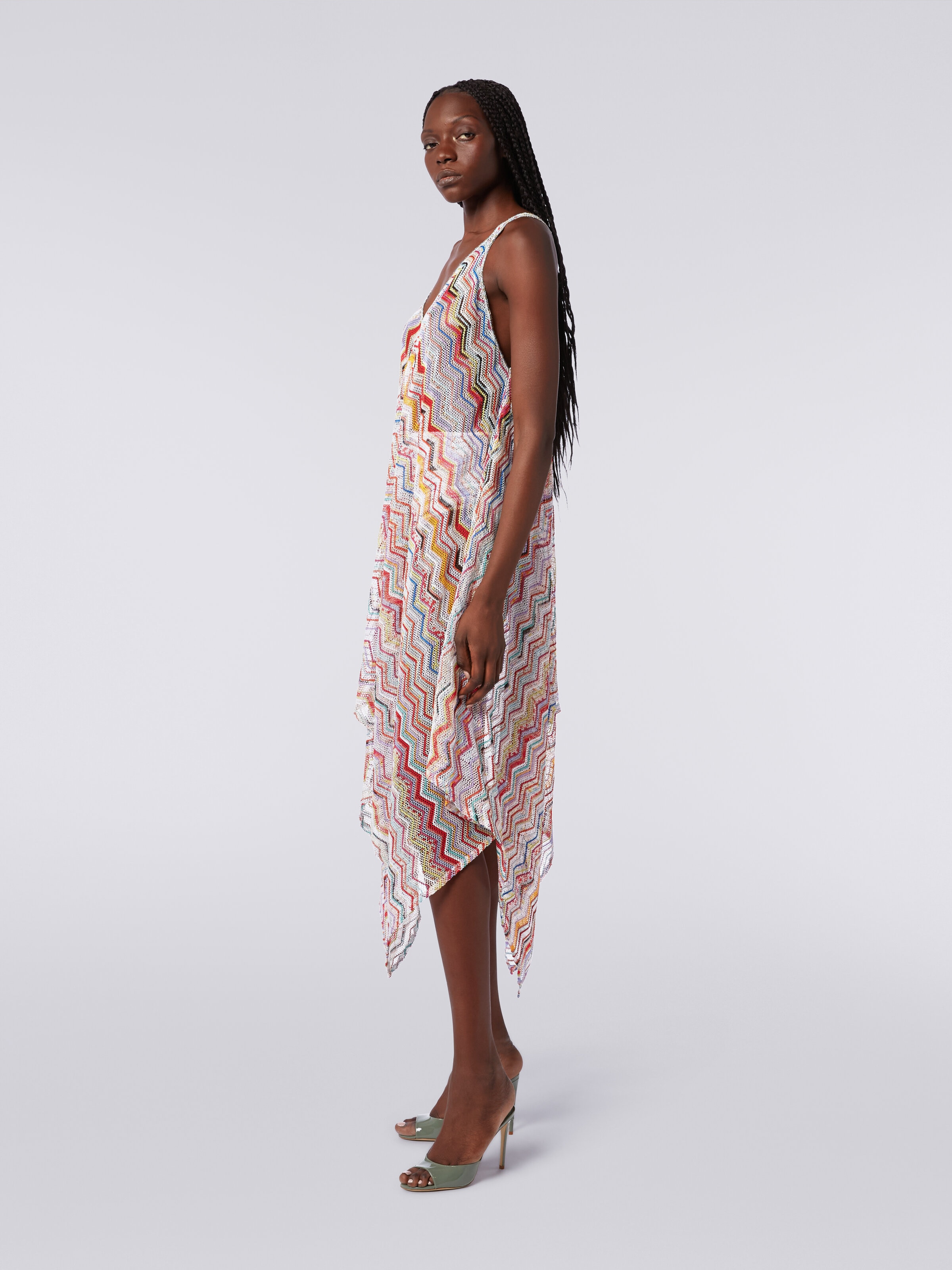 Long cover up in zigzag crochet with lurex, Multicoloured  - 2