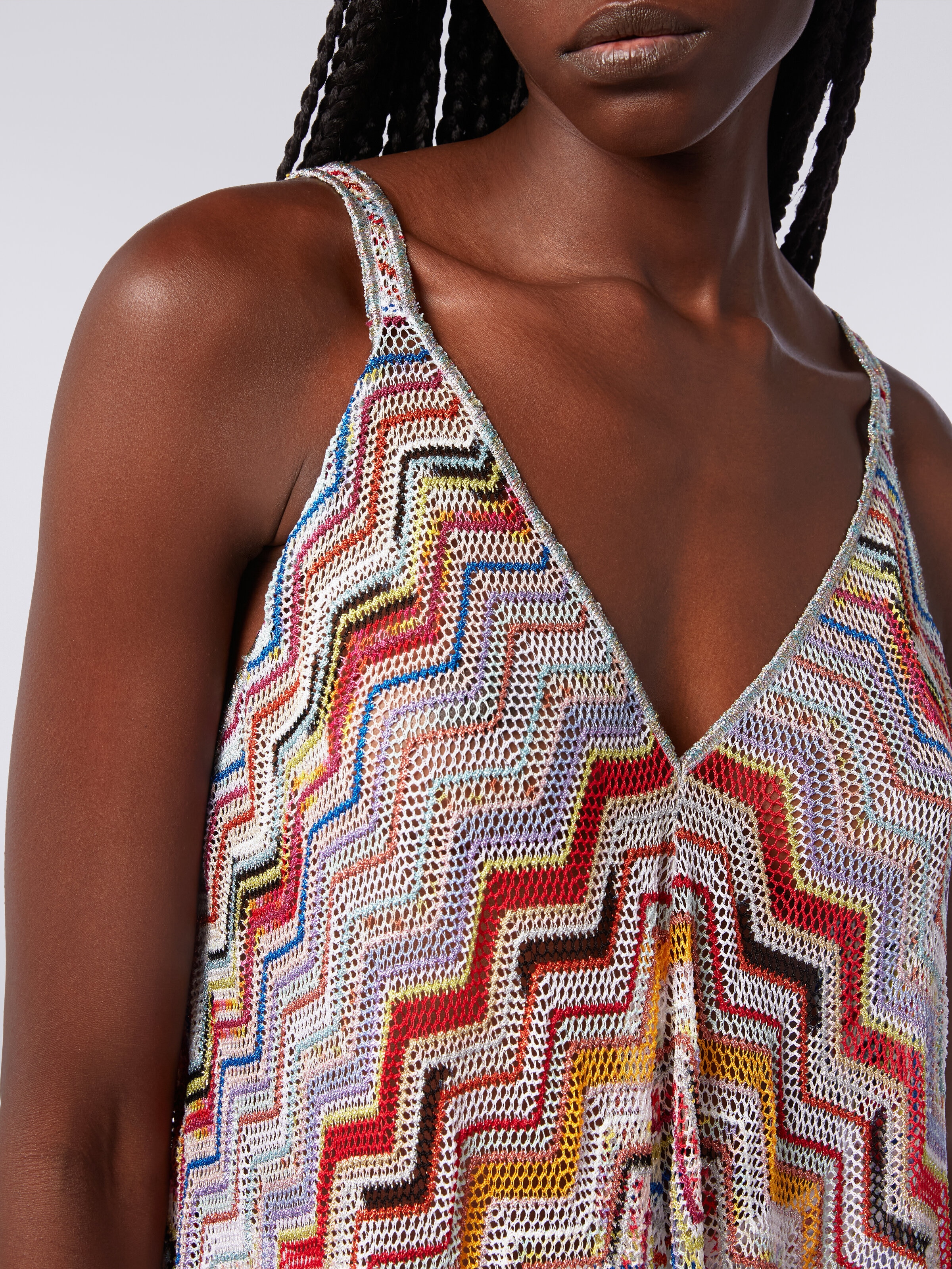 Long cover up in zigzag crochet with lurex, Multicoloured  - 4