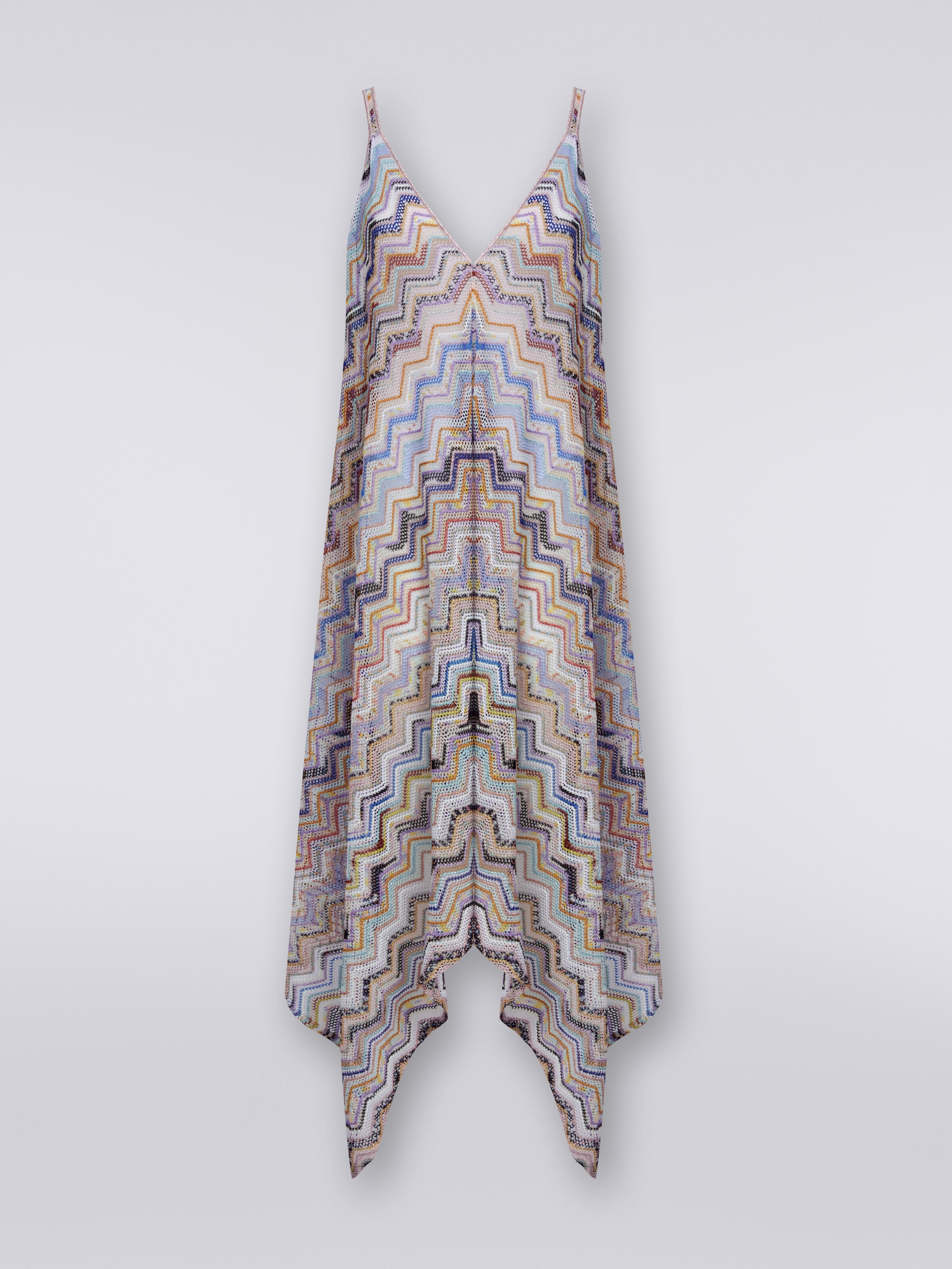 Cubrebikini largo de ganchillo zigzag con lúrex, Multicolor  - 0