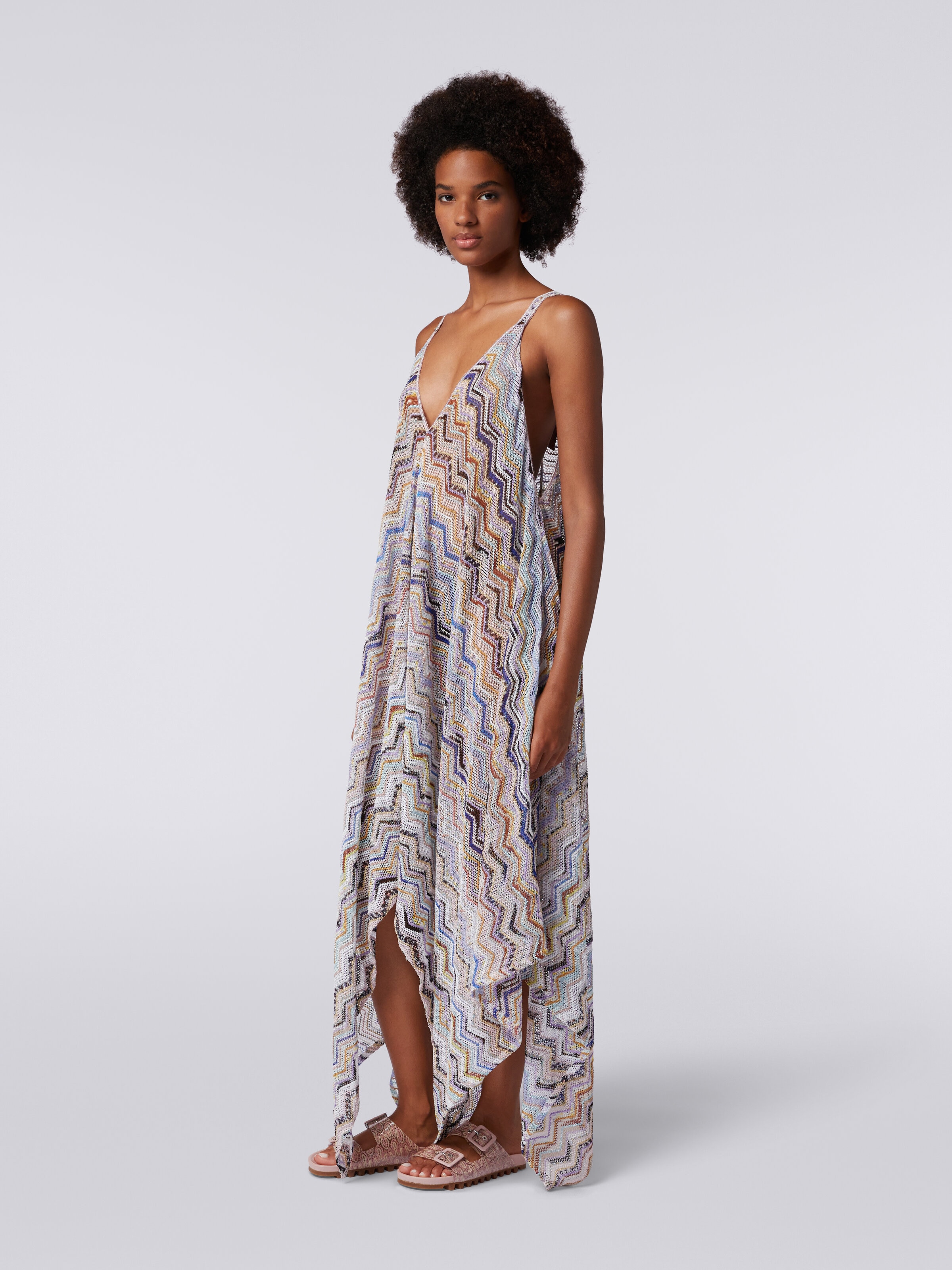 Long cover up in zigzag crochet with lurex, Multicoloured  - 2