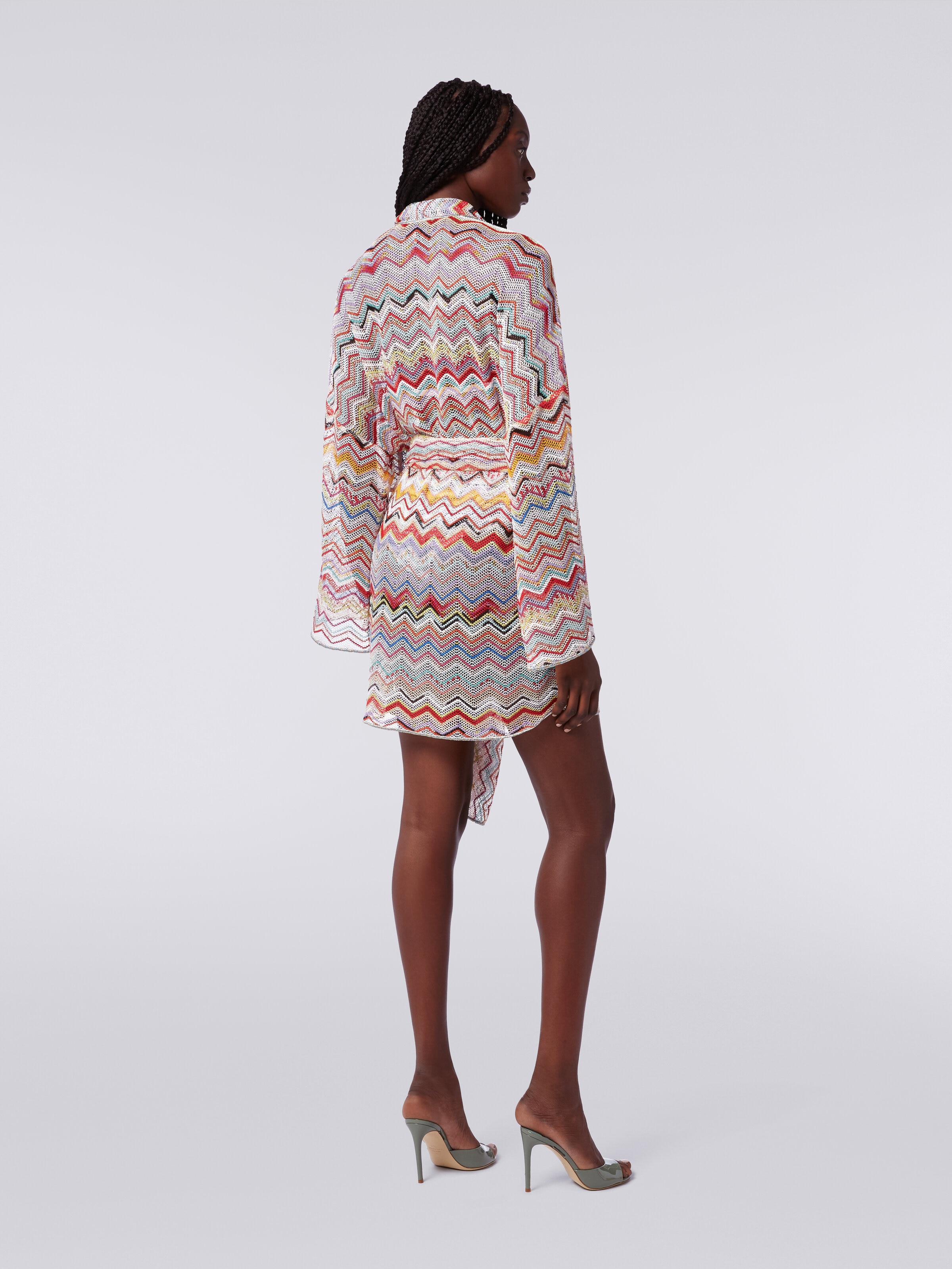 Dressing gown cover up in zigzag crochet with lurex, Multicoloured  - 3