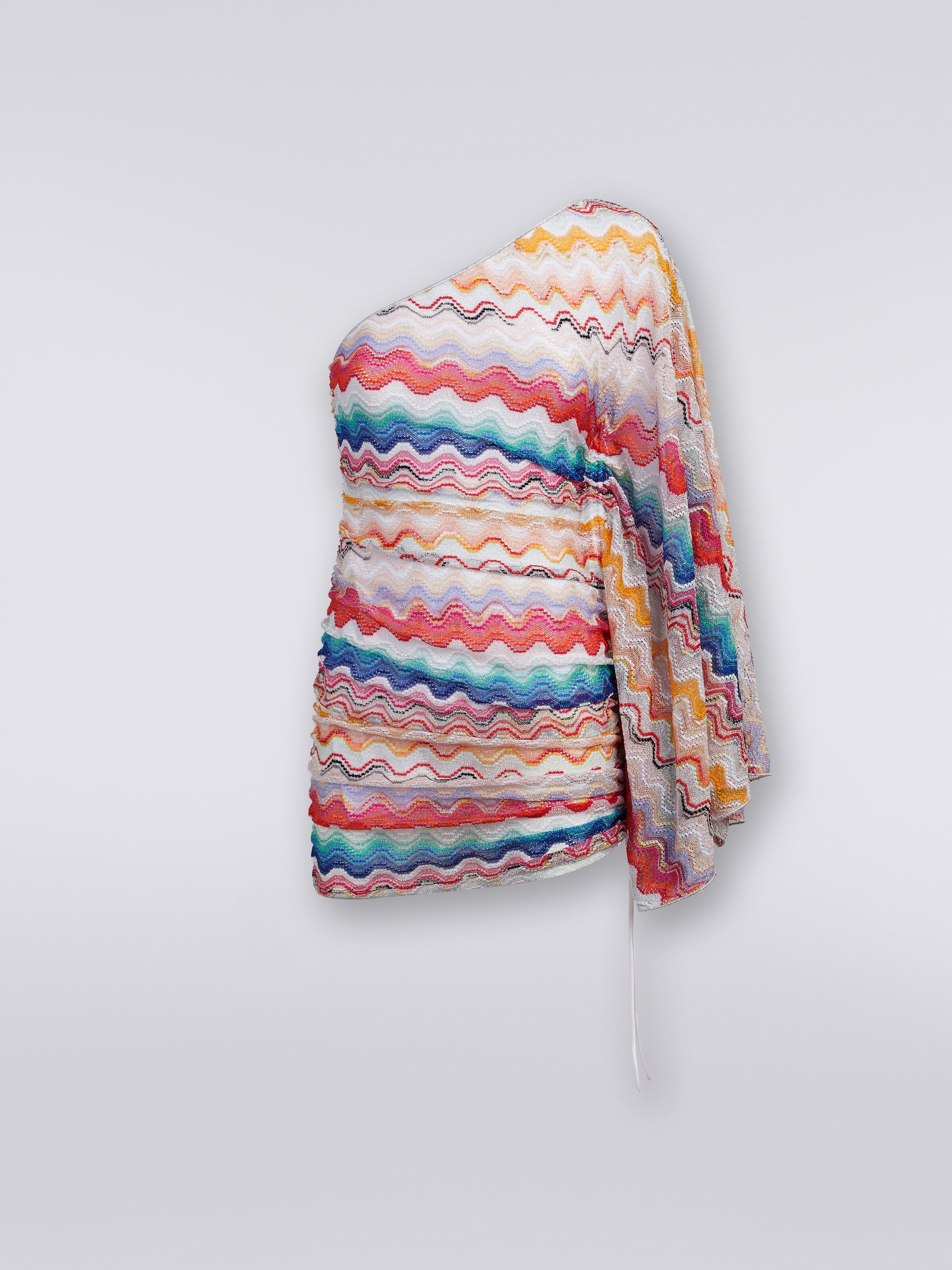 One-shoulder cover up dress in wave motif crochet , Multicoloured  - 0