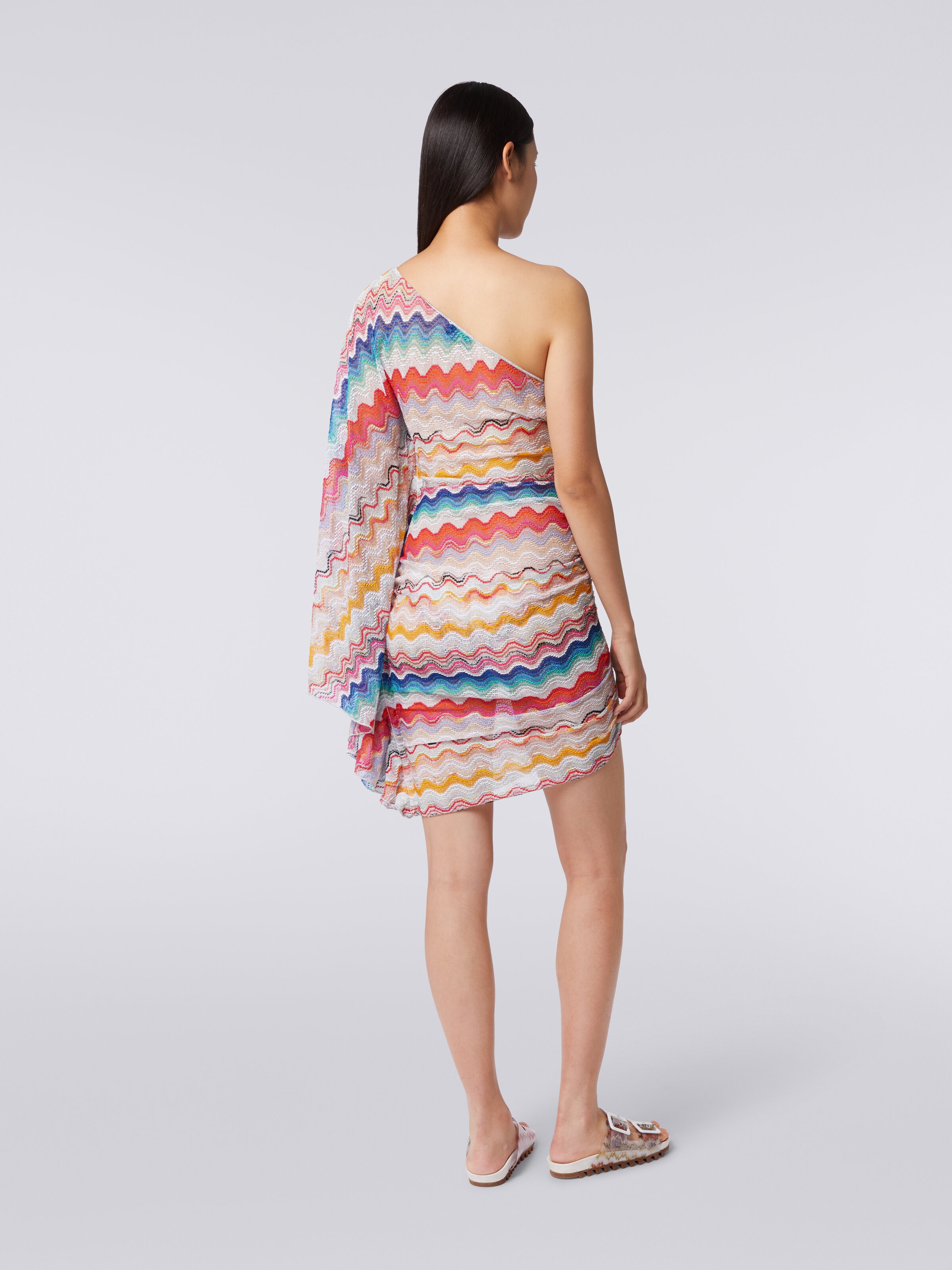 One-shoulder cover up dress in wave motif crochet , Multicoloured  - 3