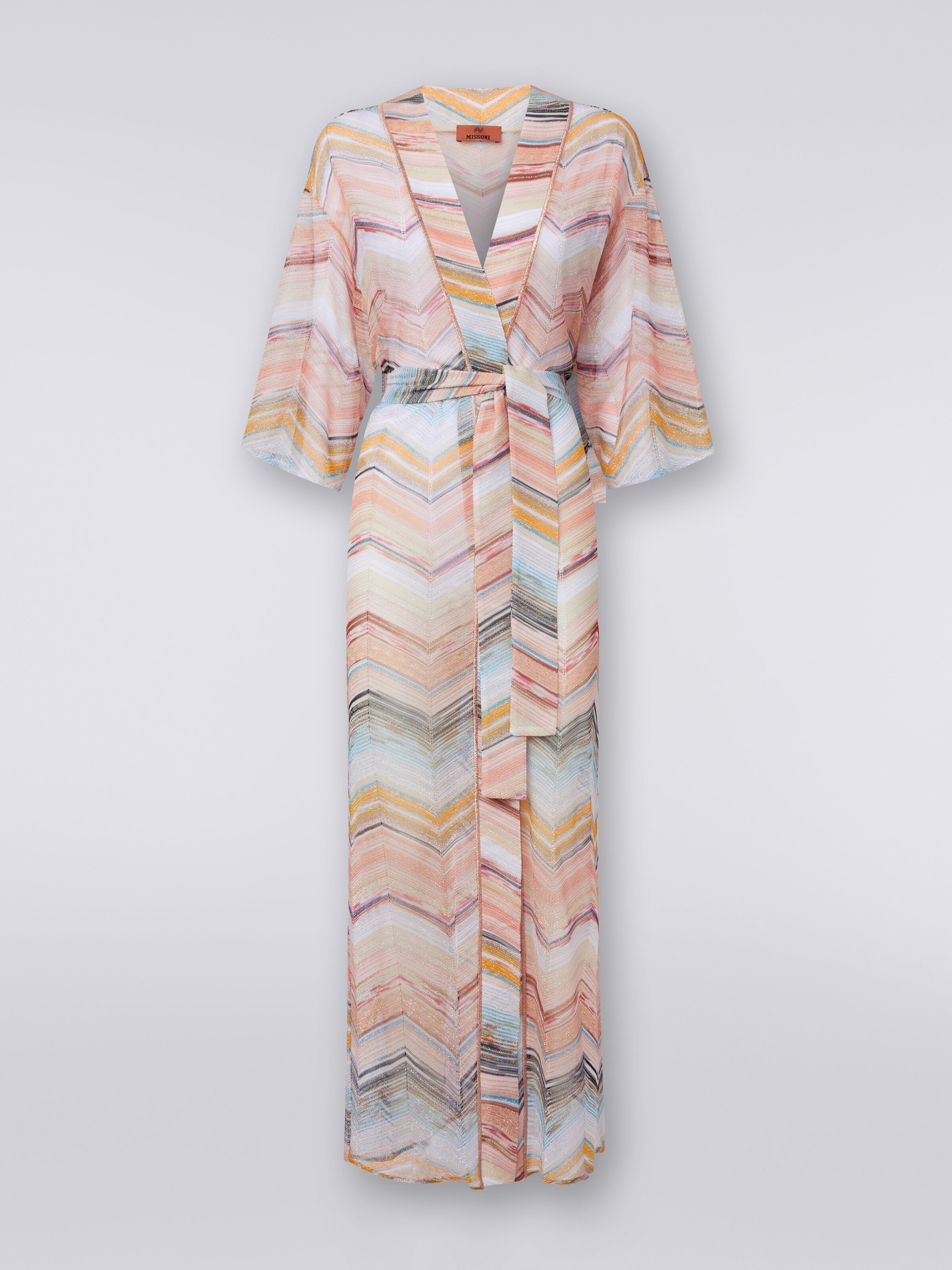 Long chevron dressing gown cover up with lurex, Multicoloured  - 0