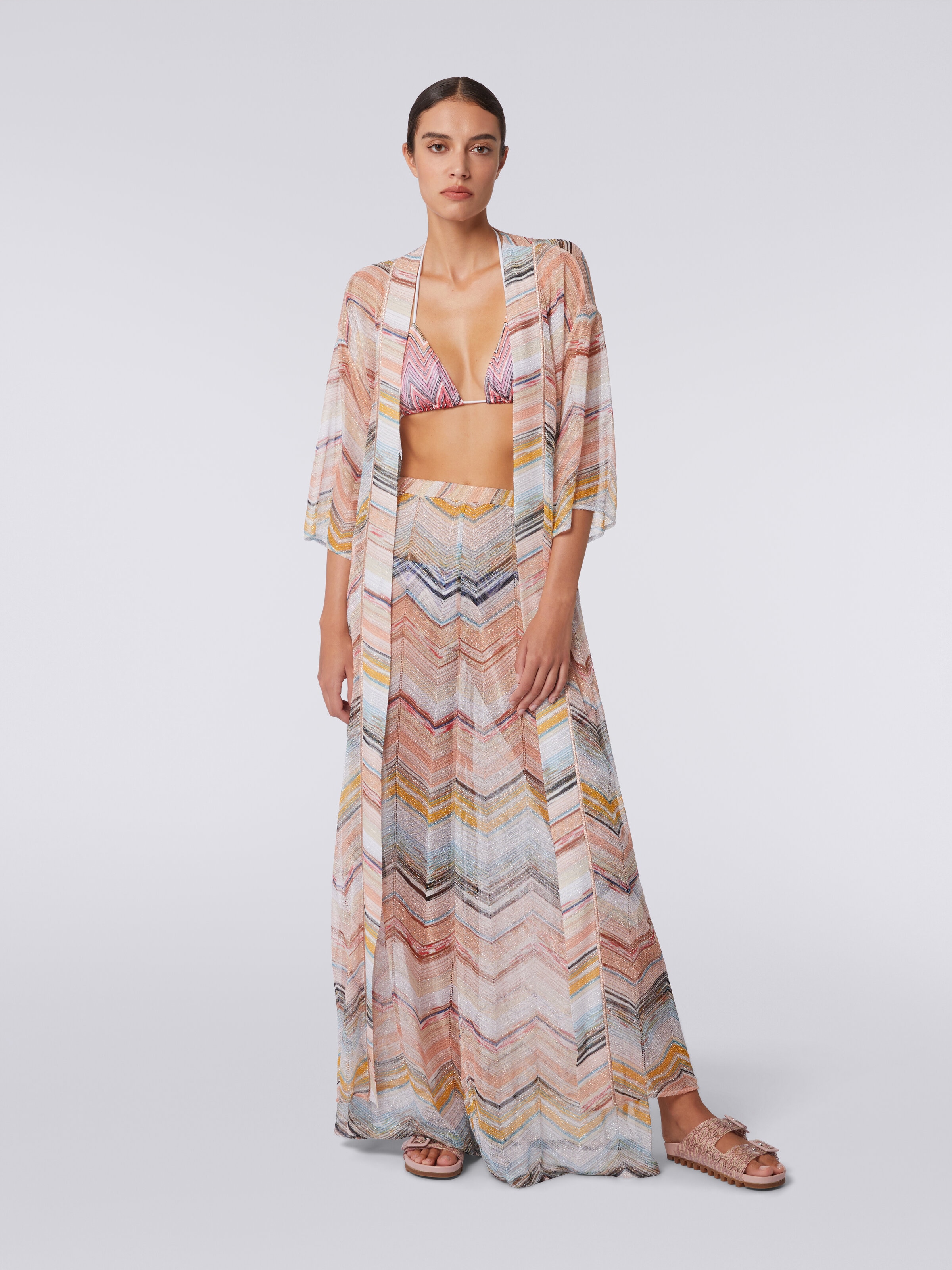 Caftan long et ample à chevrons avec lurex, Multicolore  - 1