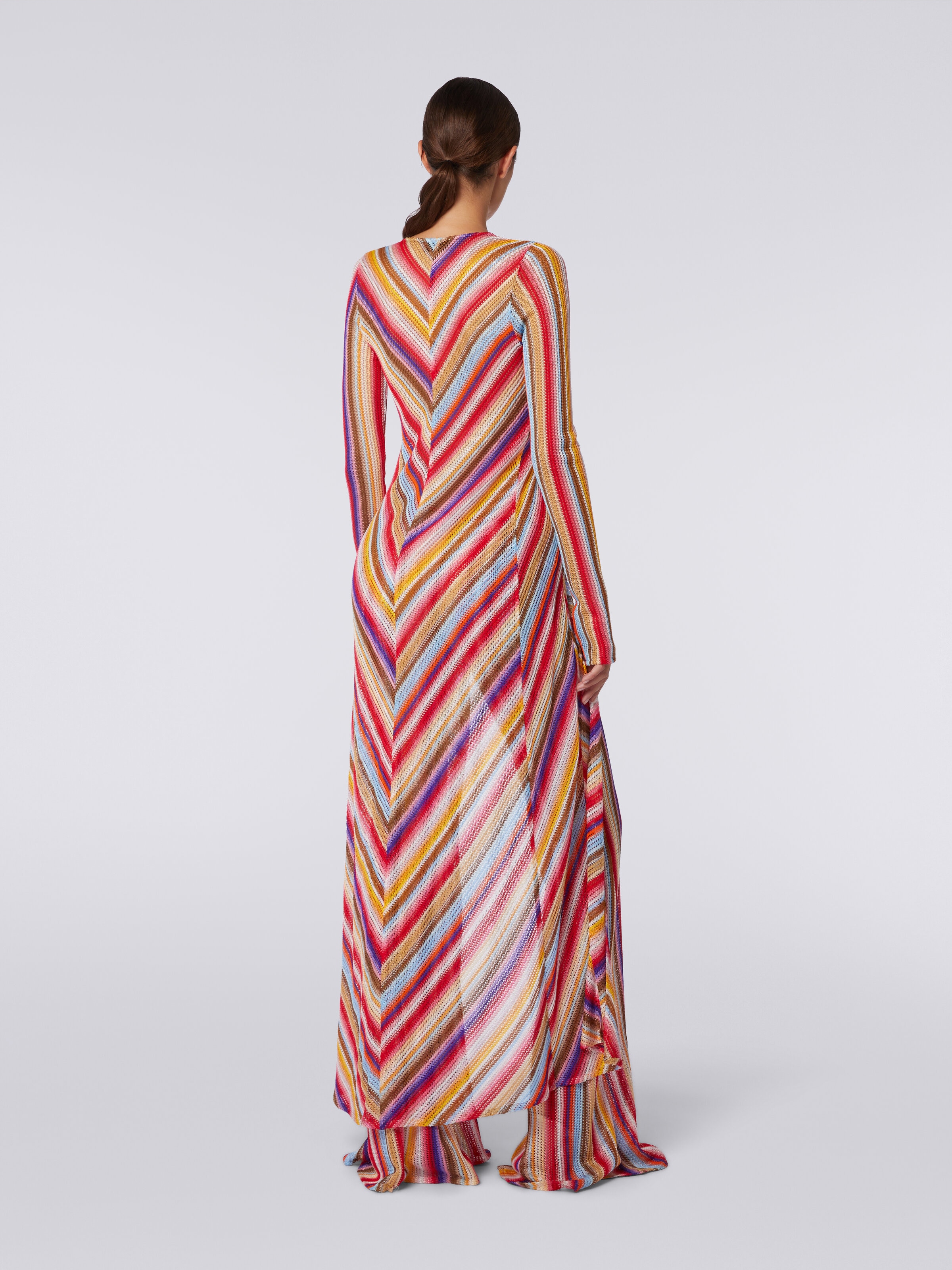 Long cover up cardigan in striped crochet, Multicoloured  - 3