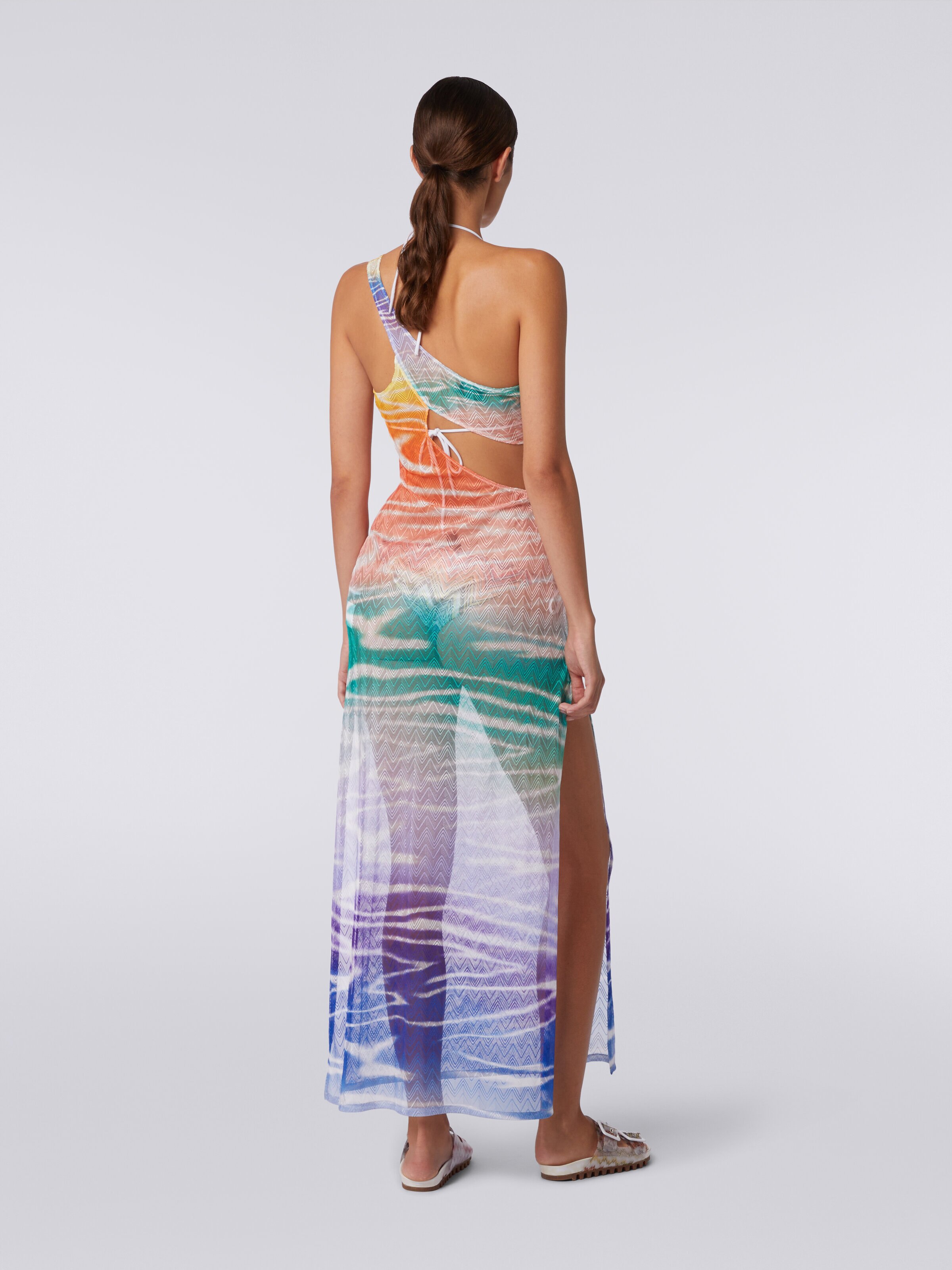 Langes One-Shoulder-Strandkleid mit Tie-Dye-Print, Mehrfarbig  - 3