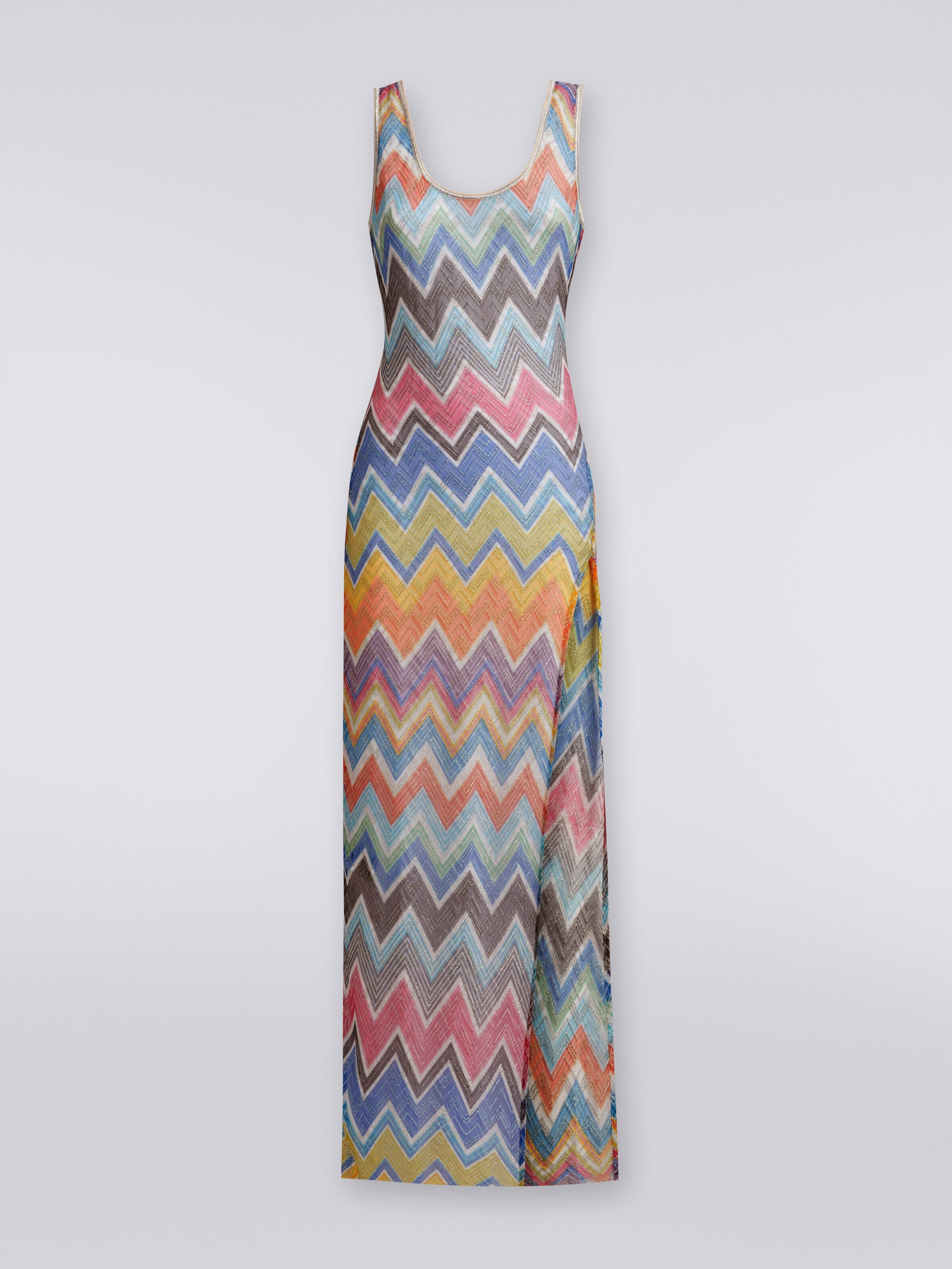 Long cover-up with zigzag print and lurex, Multicoloured  - 0