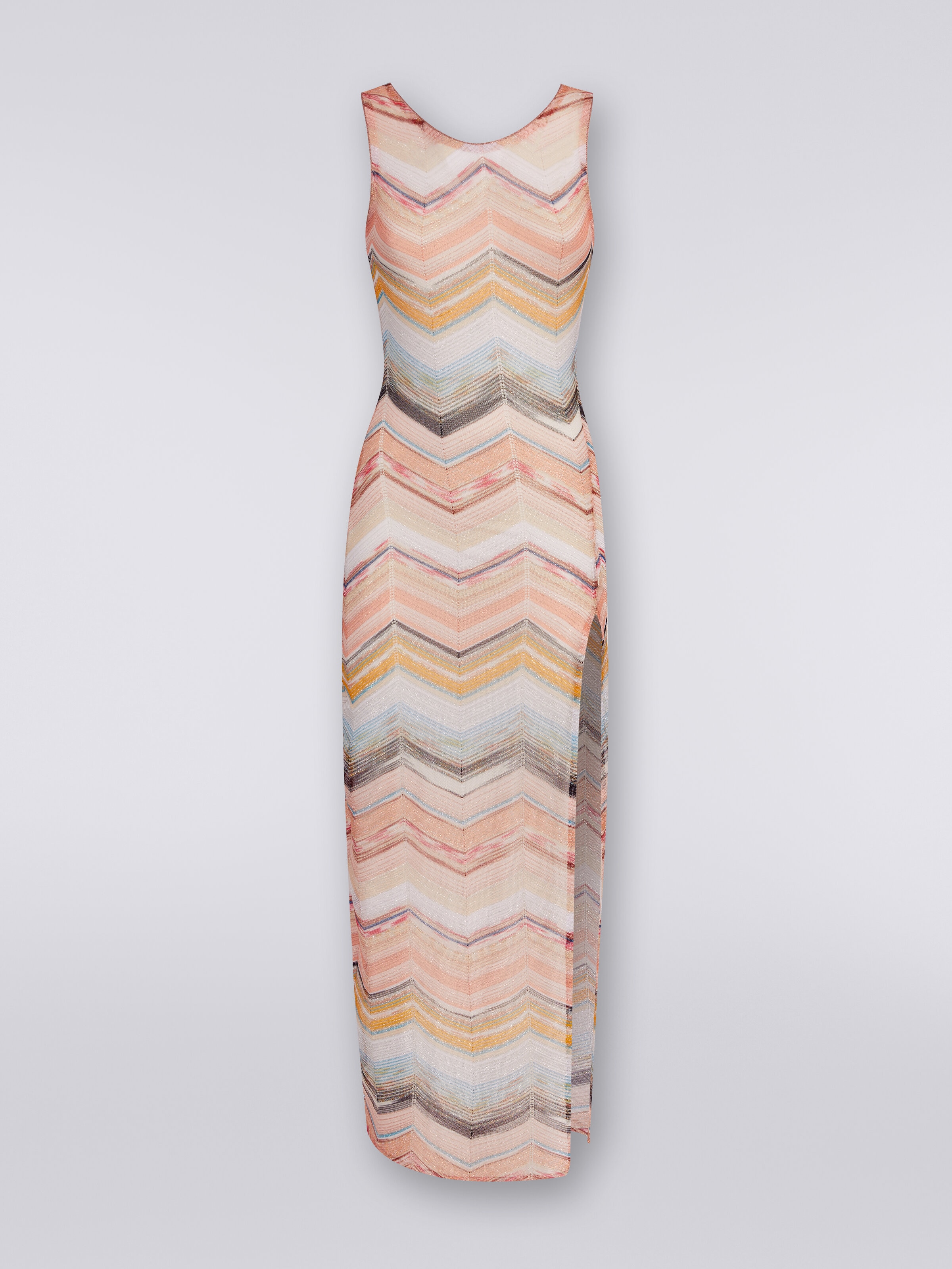 Long cover up chevron motif dress with lurex, Multicoloured  - 0