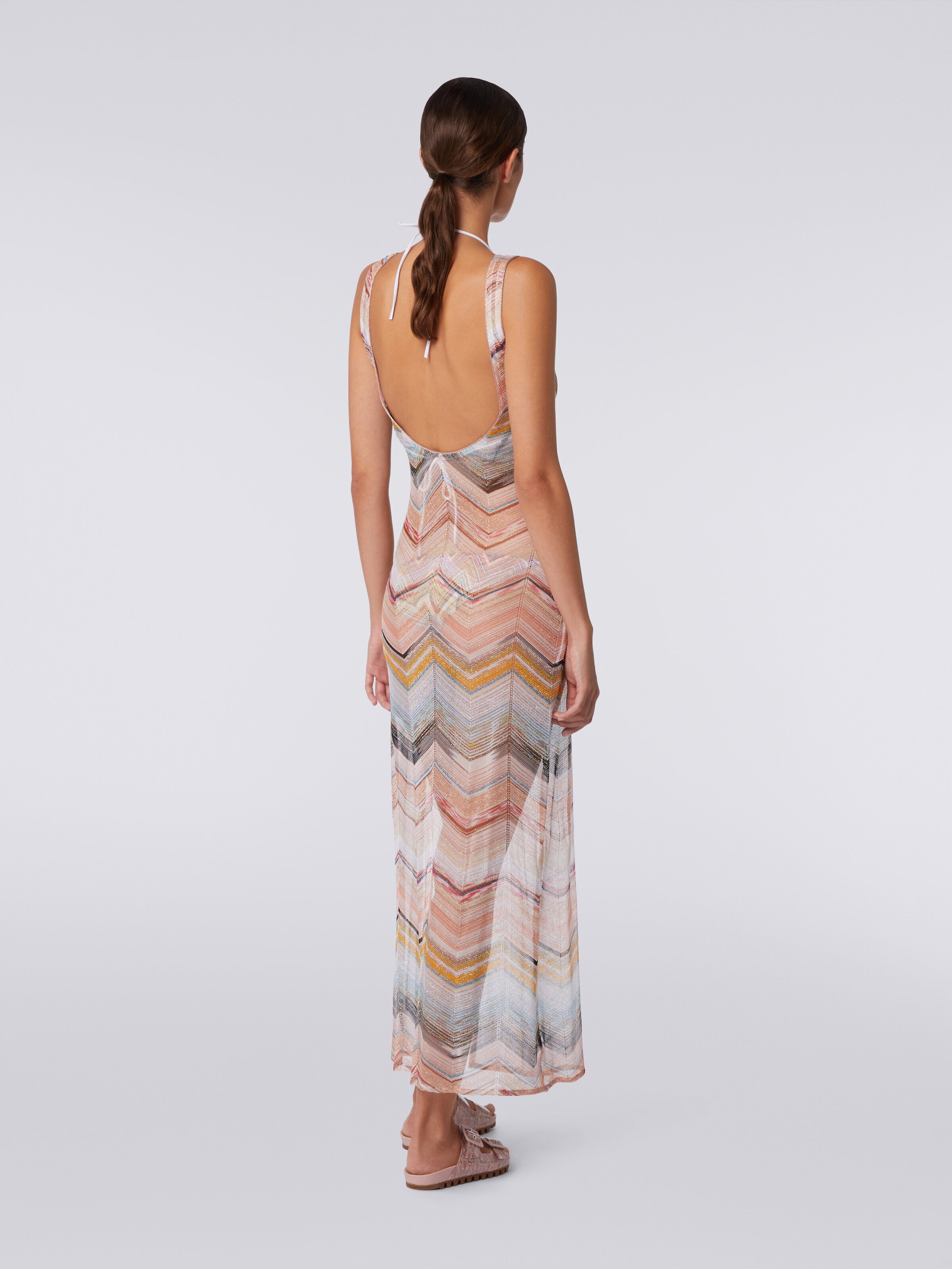 Long cover up chevron motif dress with lurex, Multicoloured  - 3