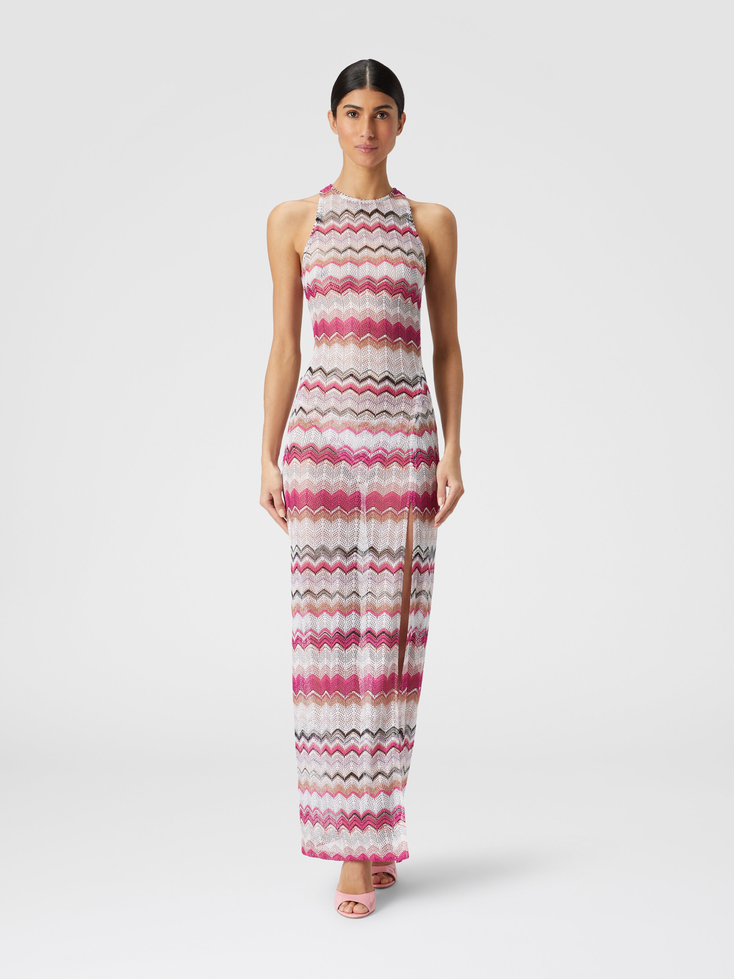 Long cover up dress in crochet with lurex, Multicoloured  - 1