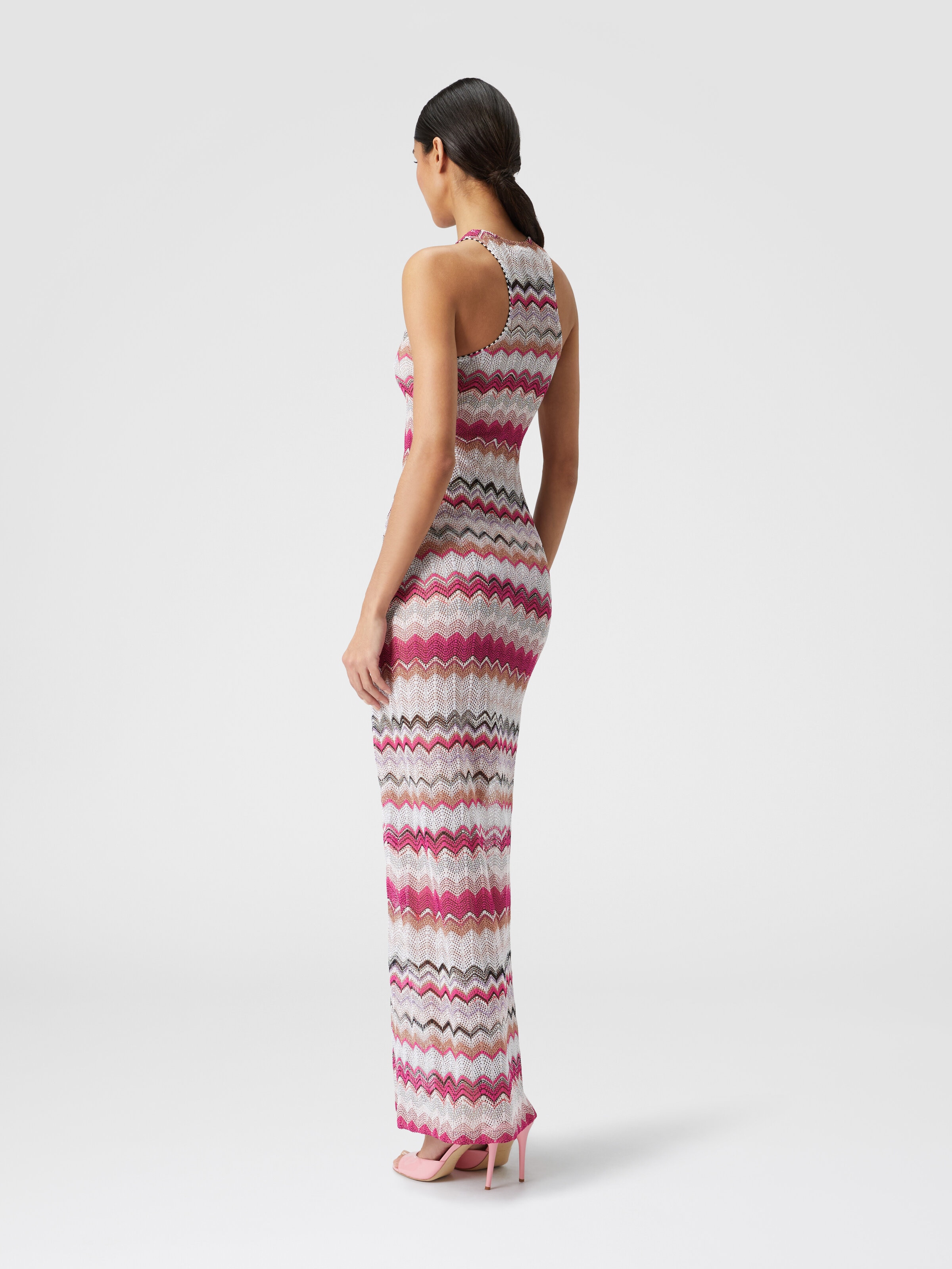 Long cover up dress in crochet with lurex, Multicoloured  - 2