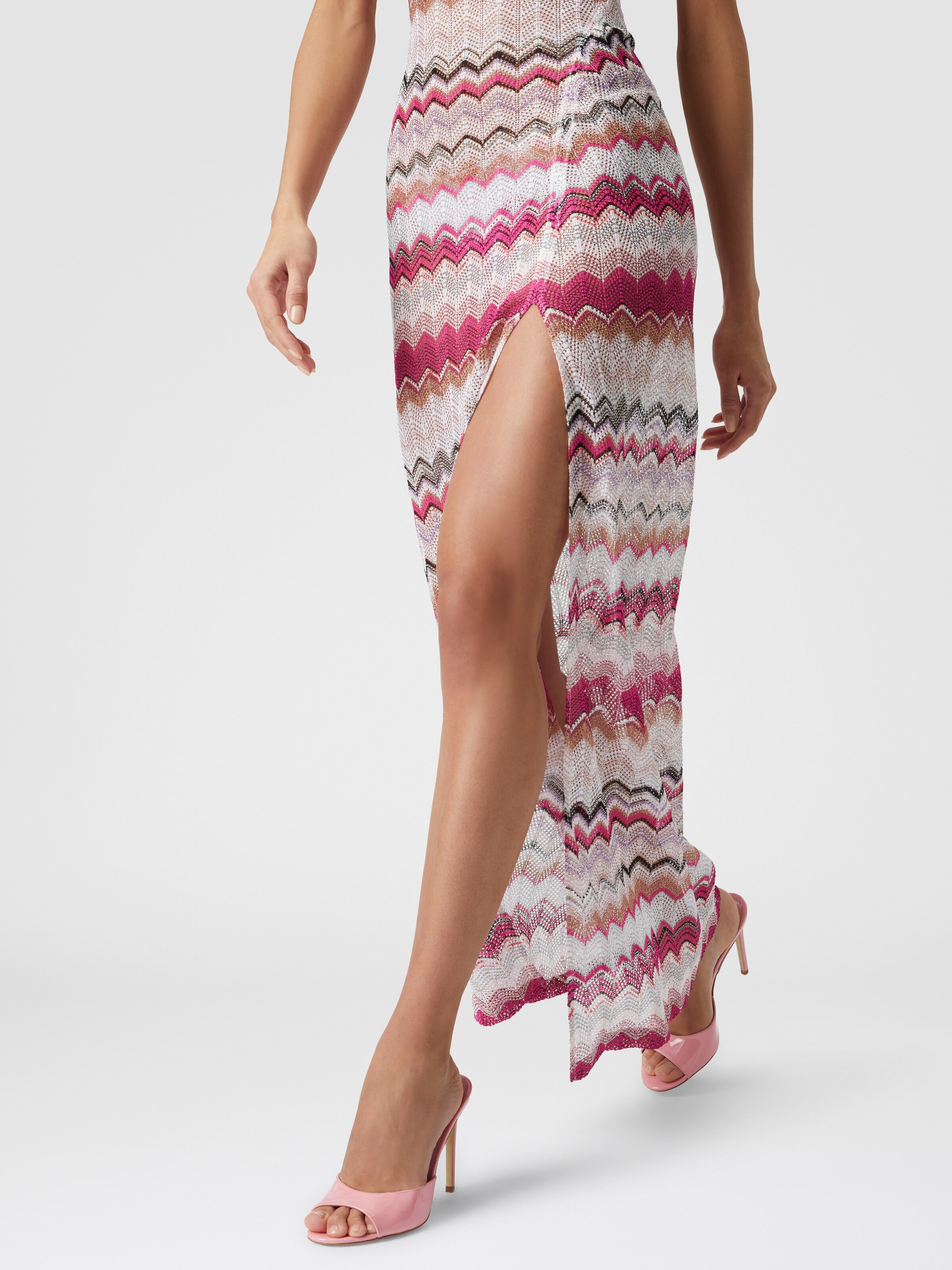 Long cover up dress in crochet with lurex, Multicoloured  - 4