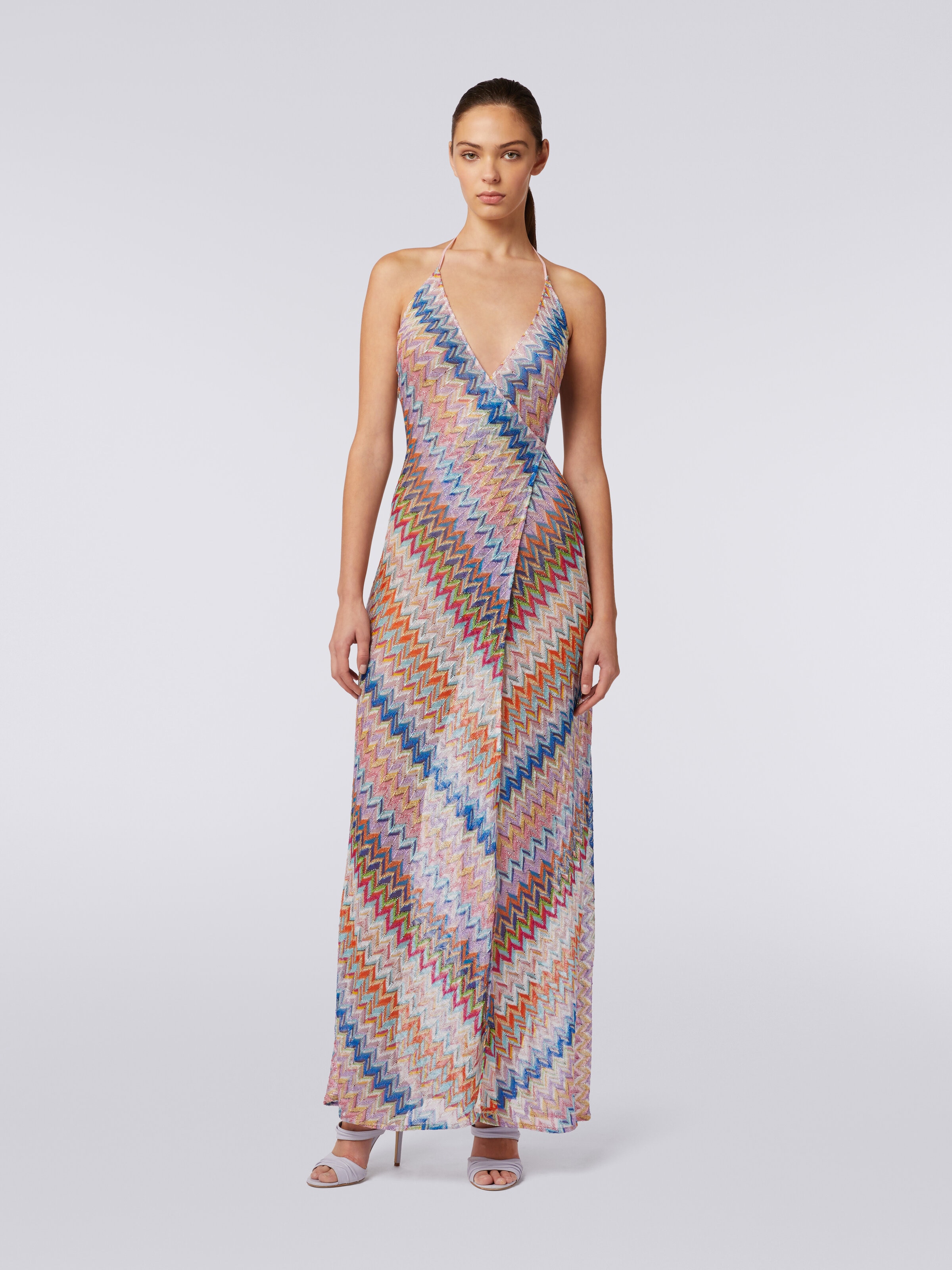 Long wrap-around cover-up with chevron pattern and lurex, Multicoloured  - 1