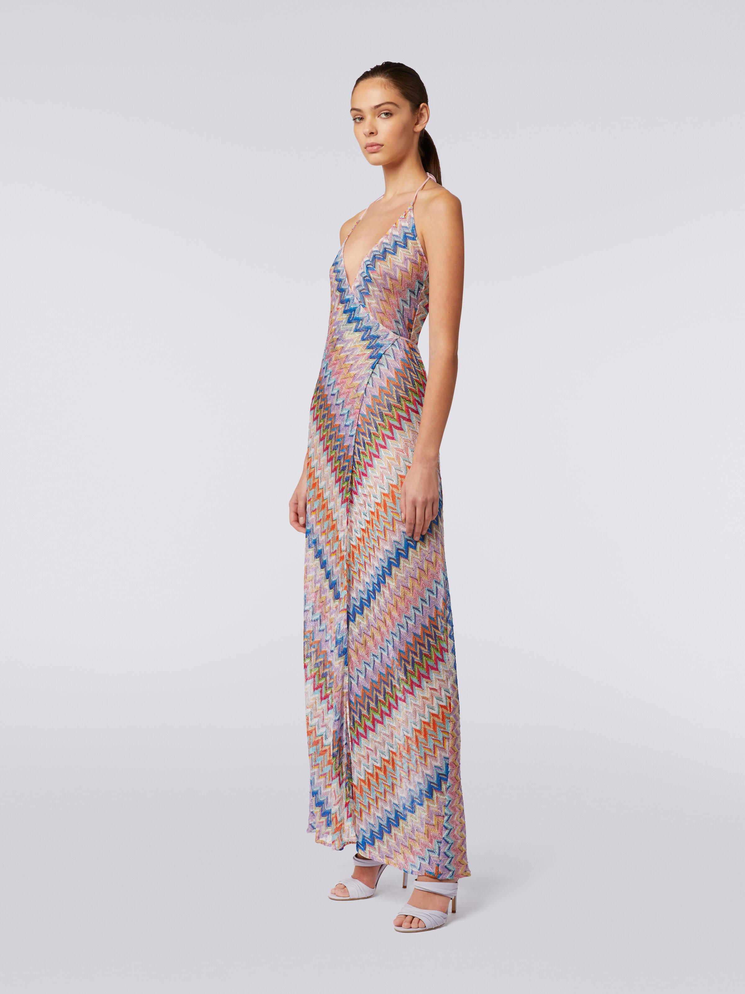 Long wrap-around cover-up with chevron pattern and lurex, Multicoloured  - 2