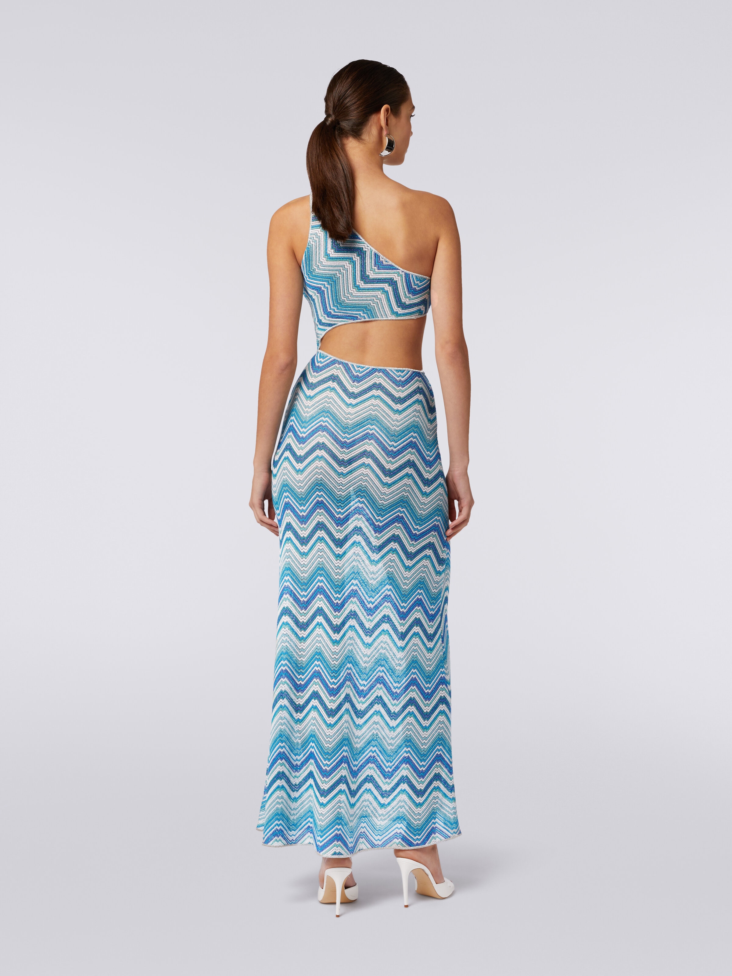 Long chevron crochet cover-up with cut-out and lurex, Blue - 3