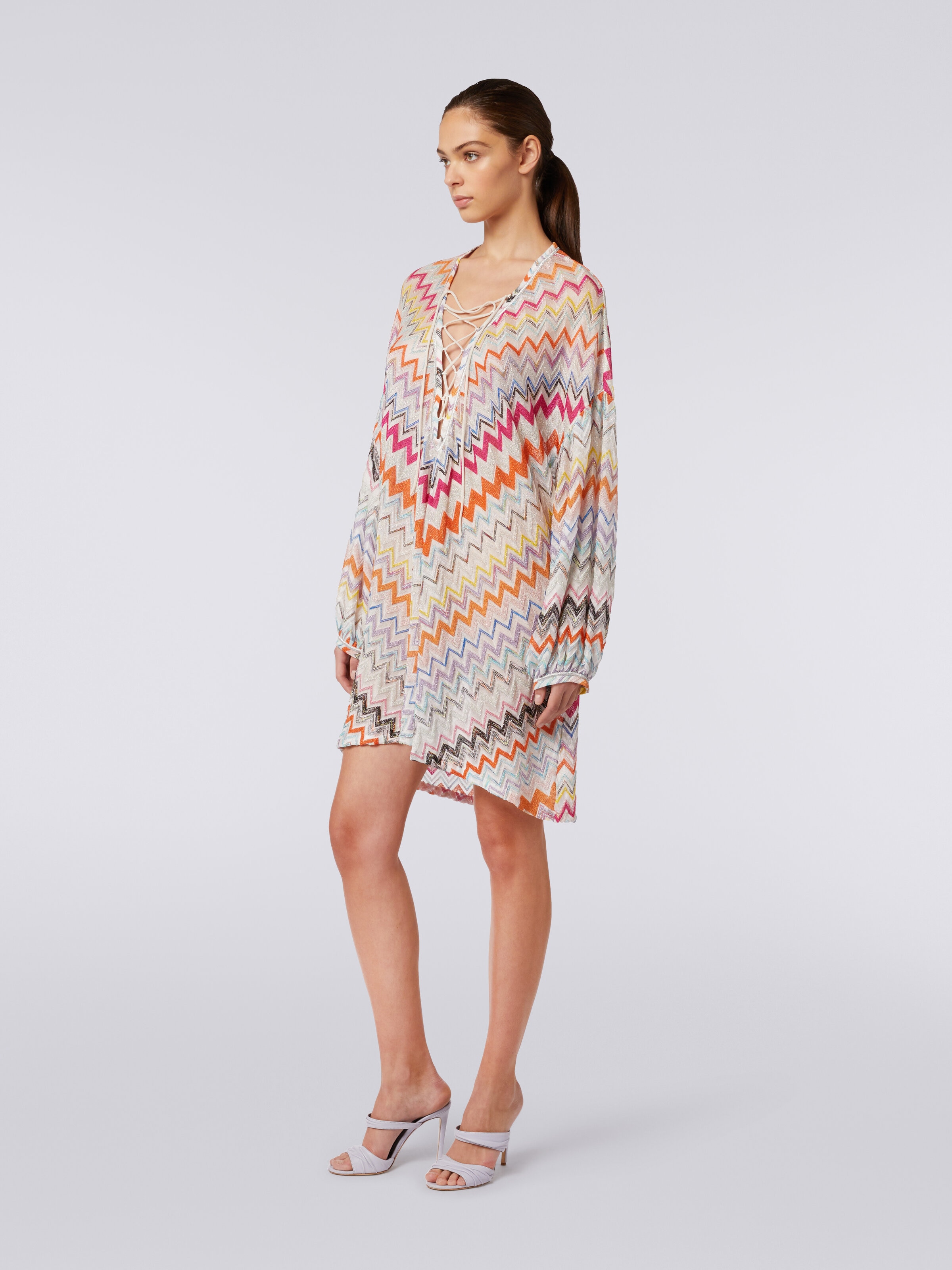 Caftan court avec motif à zig-zag et lurex, Multicolore  - 2