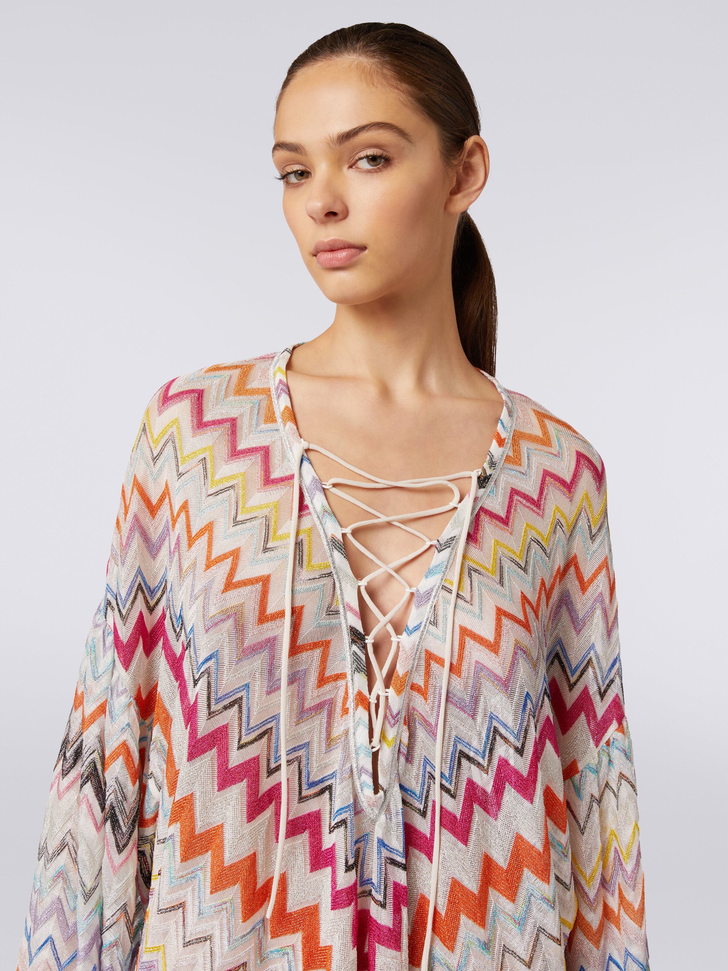 Caftan court avec motif à zig-zag et lurex, Multicolore  - 4