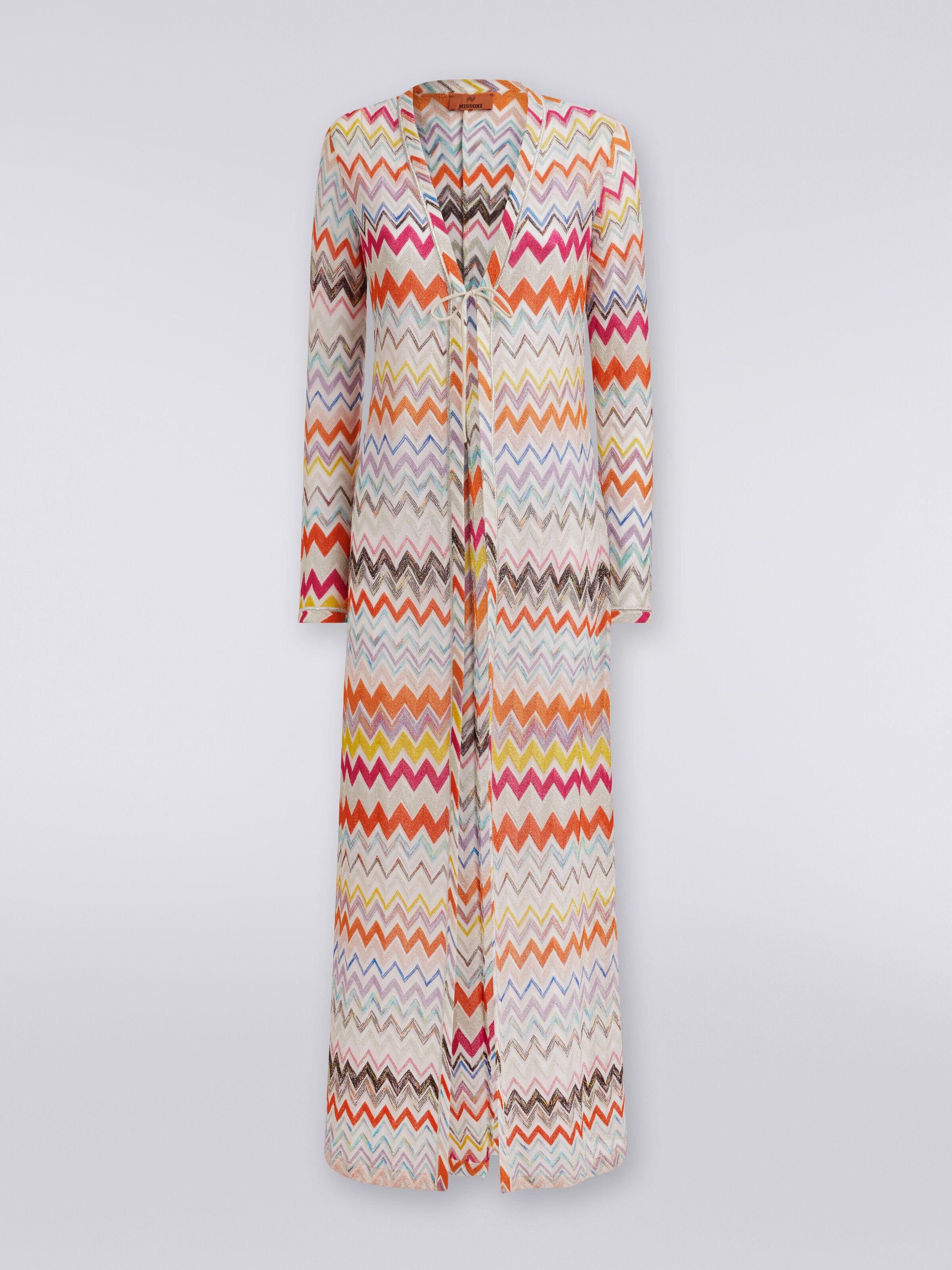 Long cardigan cover-up with zigzag pattern and lurex, Multicoloured  - 0