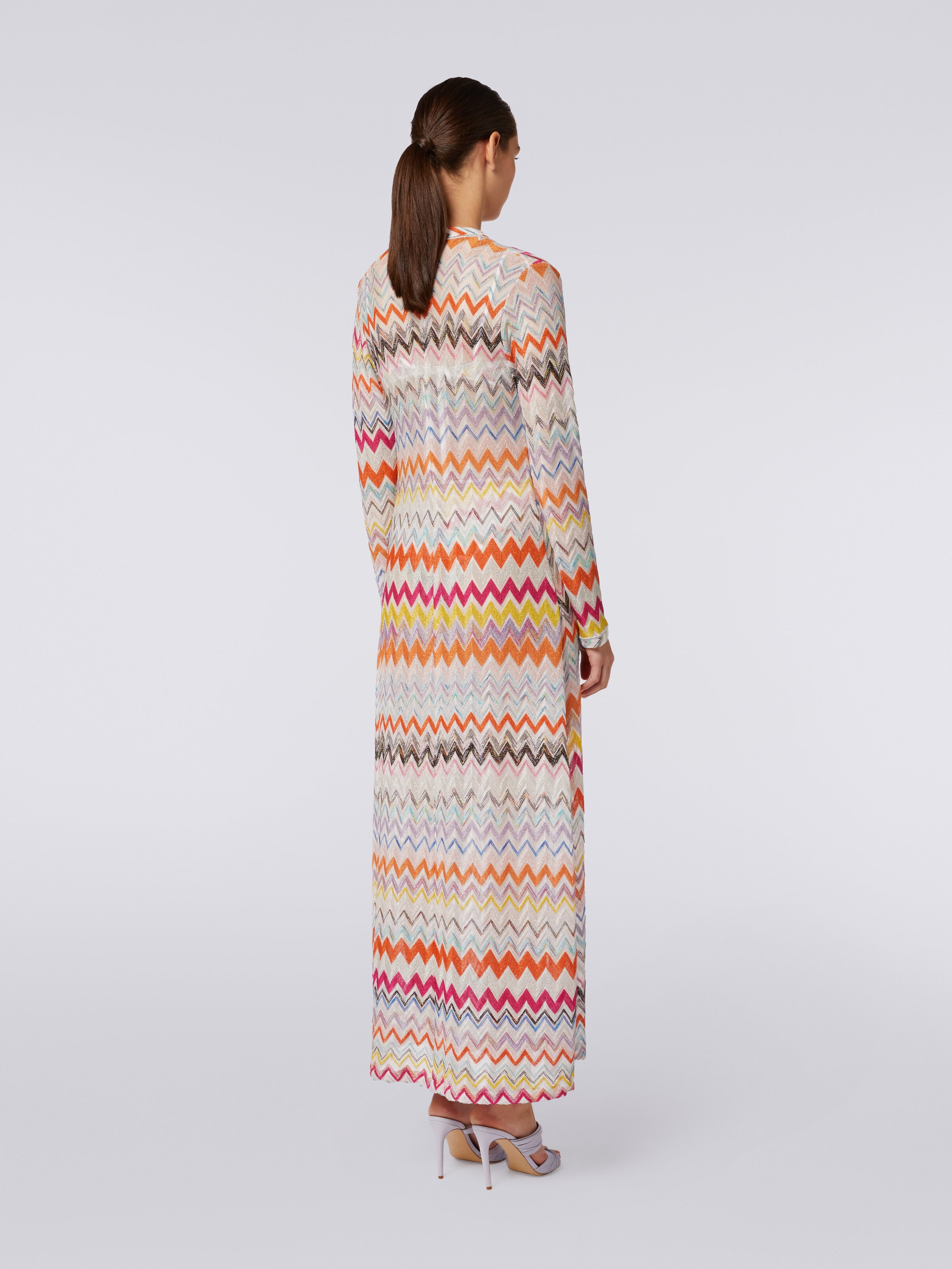 Long cardigan cover-up with zigzag pattern and lurex, Multicoloured  - 3