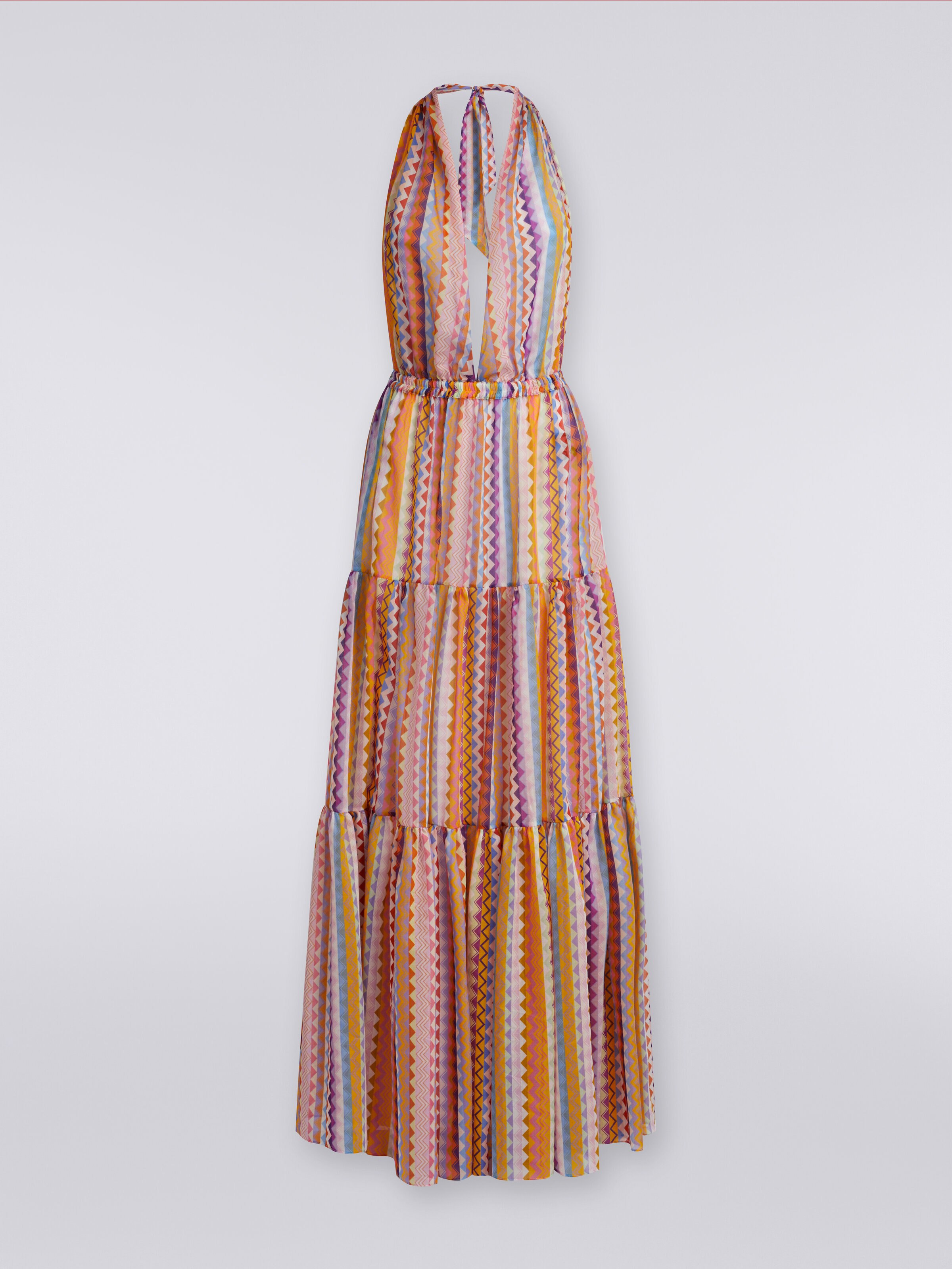 Vestido cubrebikini largo de algodón y seda estampado, Multicolor  - 0